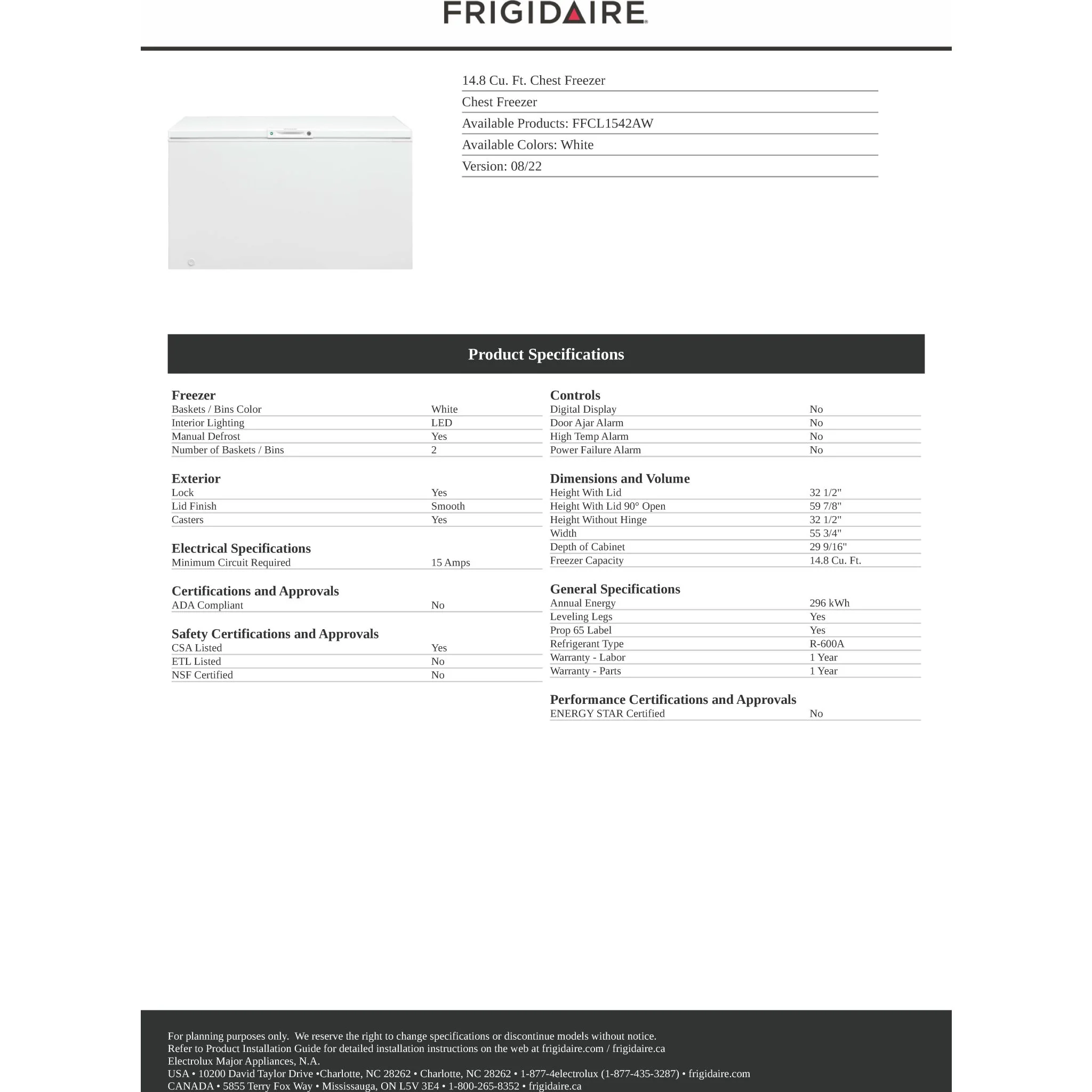 Frigidaire 15 Cu. Ft. Garage Ready Chest Freezer - White ( FFCL1542AW ) - Image 17