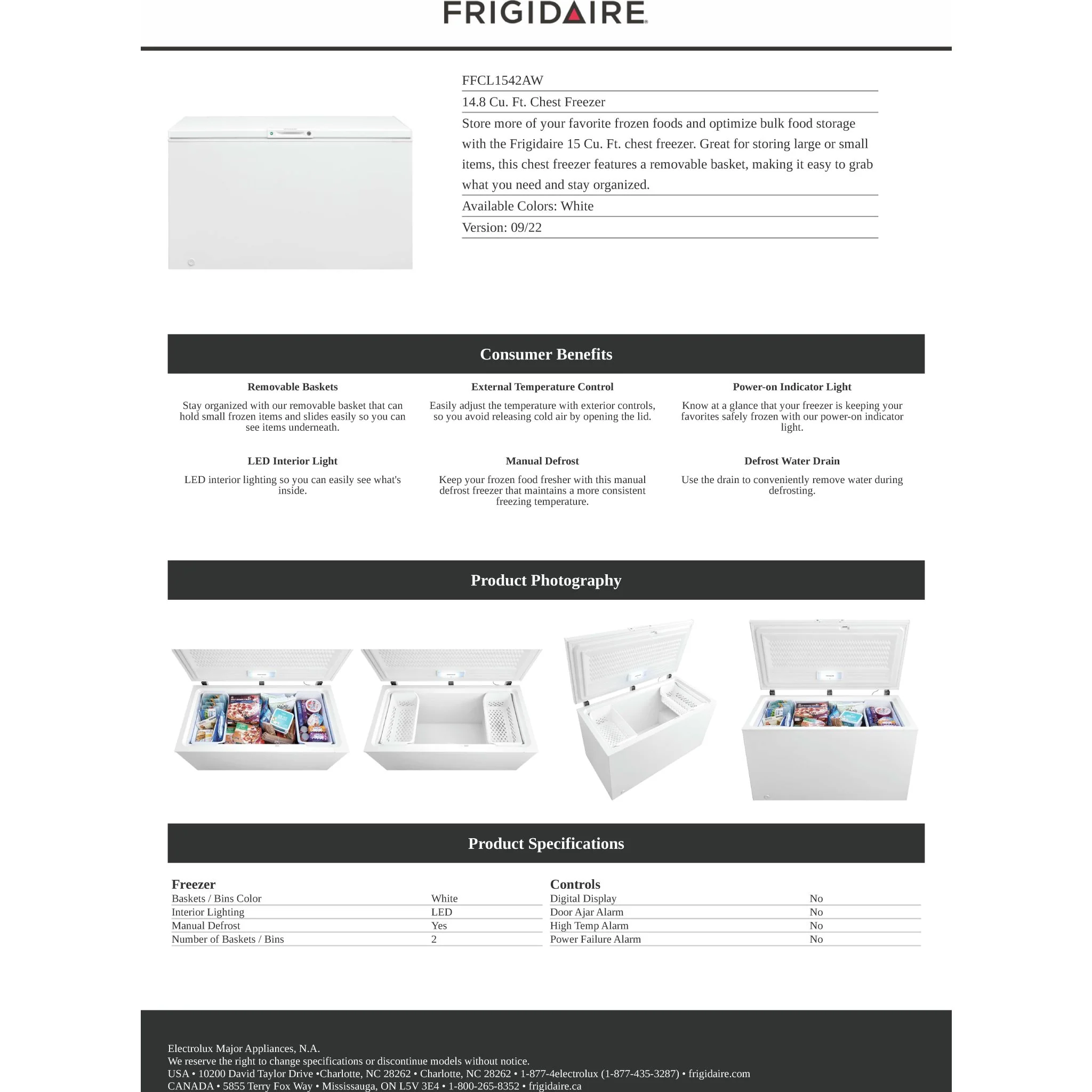 Frigidaire 15 Cu. Ft. Garage Ready Chest Freezer - White ( FFCL1542AW ) - Image 18
