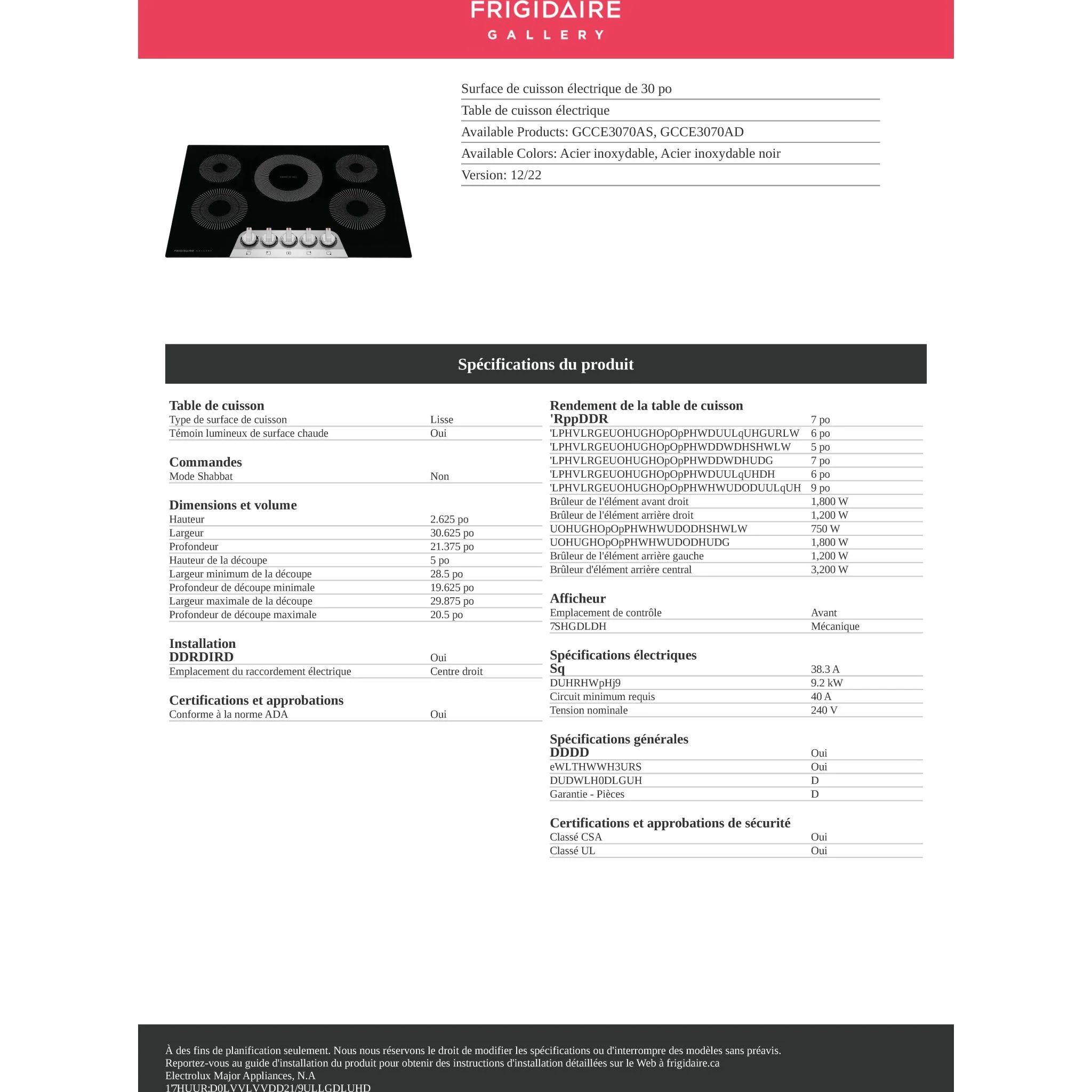 Frigidaire Gallery 30" Electric Cooktop - Stainless Steel ( GCCE3070AS ) - Image 10