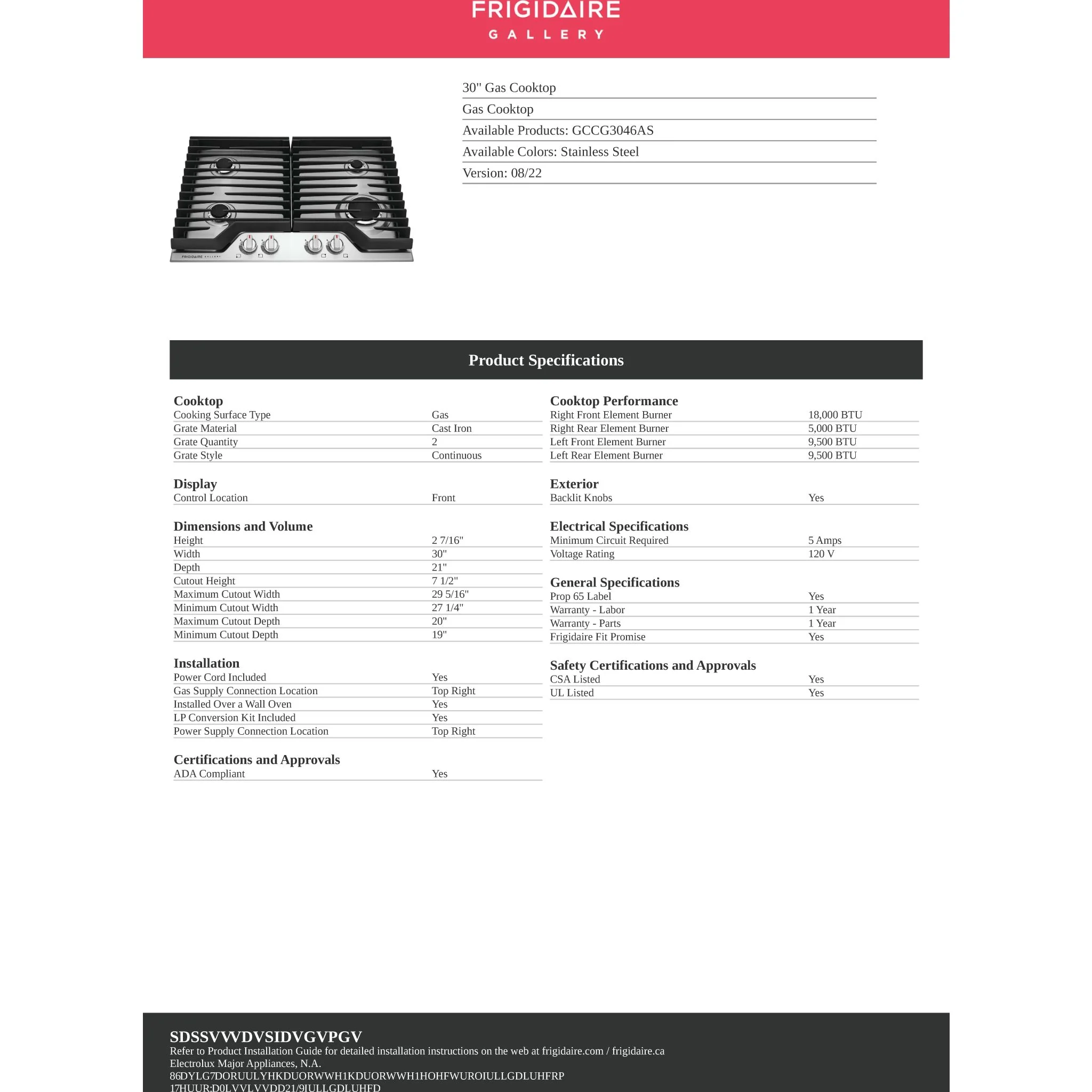 Frigidaire Gallery 30" Gas Cooktop - Stainless Steel ( GCCG3046AS ) - Image 11