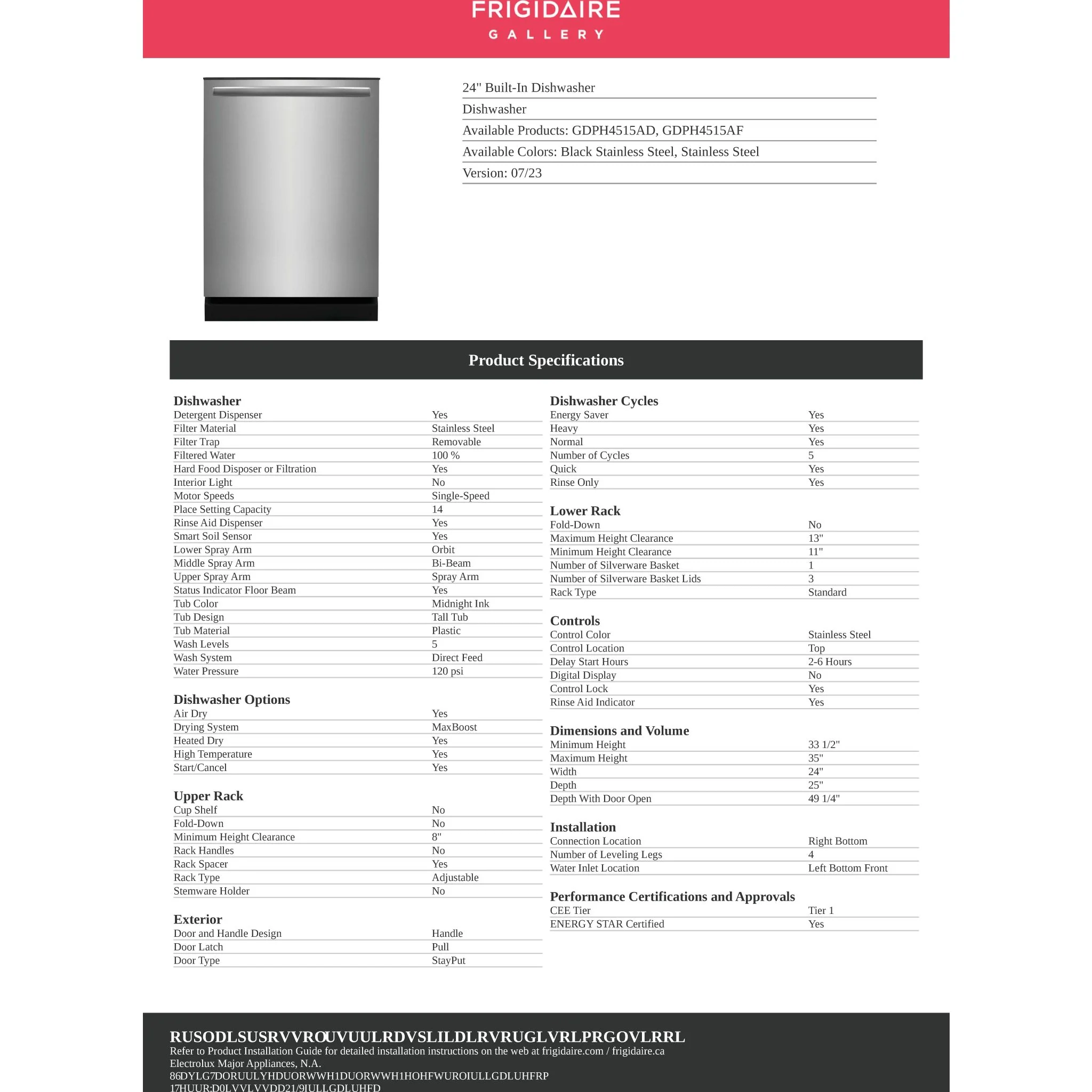 Frigidaire Gallery 24" Built-In Dishwasher - Stainless Steel ( GDPH4515AF ) - Image 16