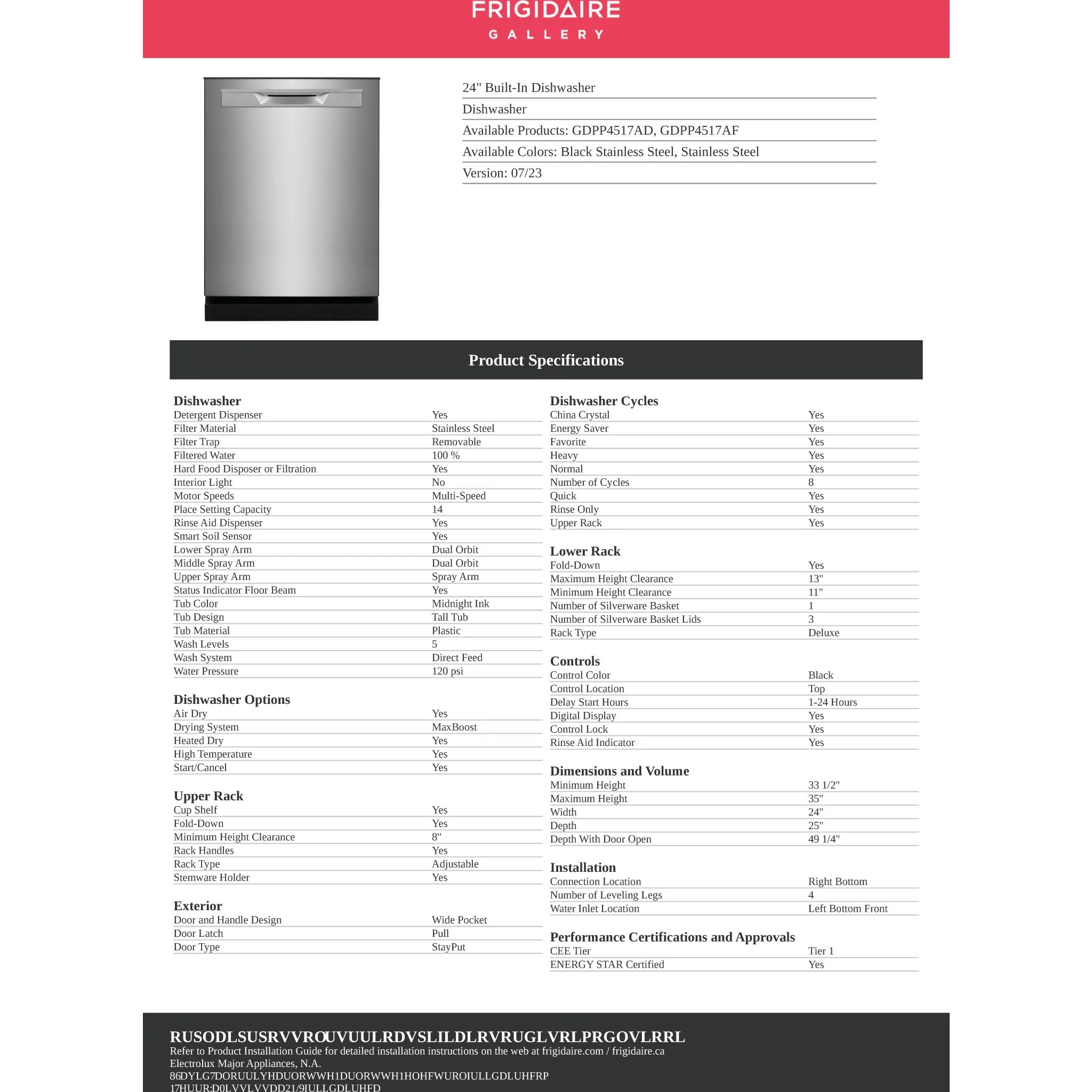 Frigidaire Gallery Dishwasher Plastic Tub (GDPP4517AD) - Black Stainless - Image 17
