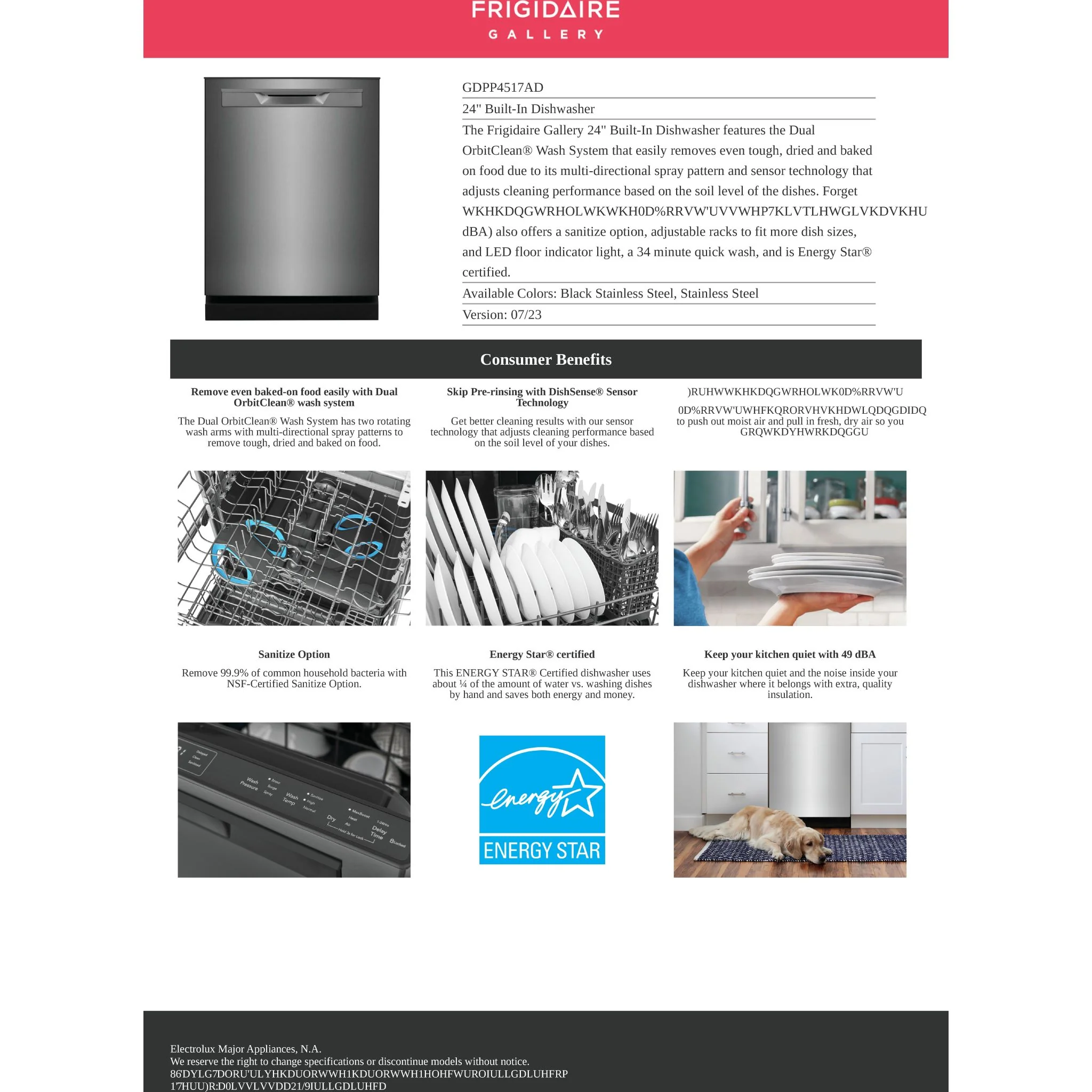 Frigidaire Gallery Dishwasher Plastic Tub (GDPP4517AD) - Black Stainless - Image 19