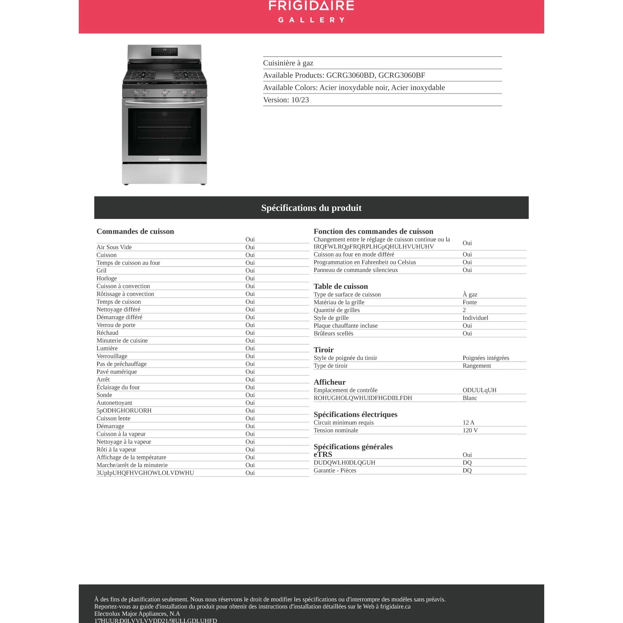 Frigidaire Gallery 30" Rear Control Gas Range with Total Convection - Black Stainless ( GCRG3060BD ) - Image 10