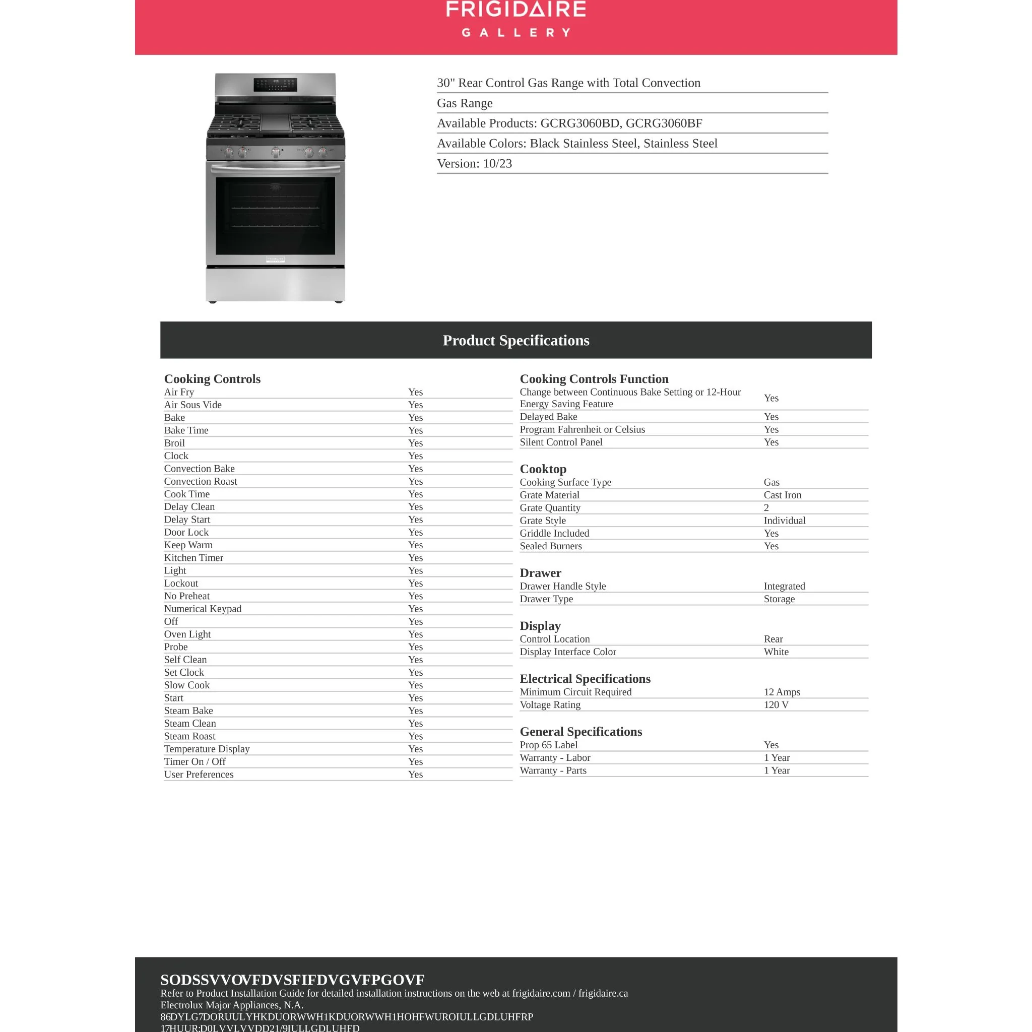 Frigidaire Gallery Gas Range (GCRG3060BF) - Smudgeproof Stainless Steel - Image 8