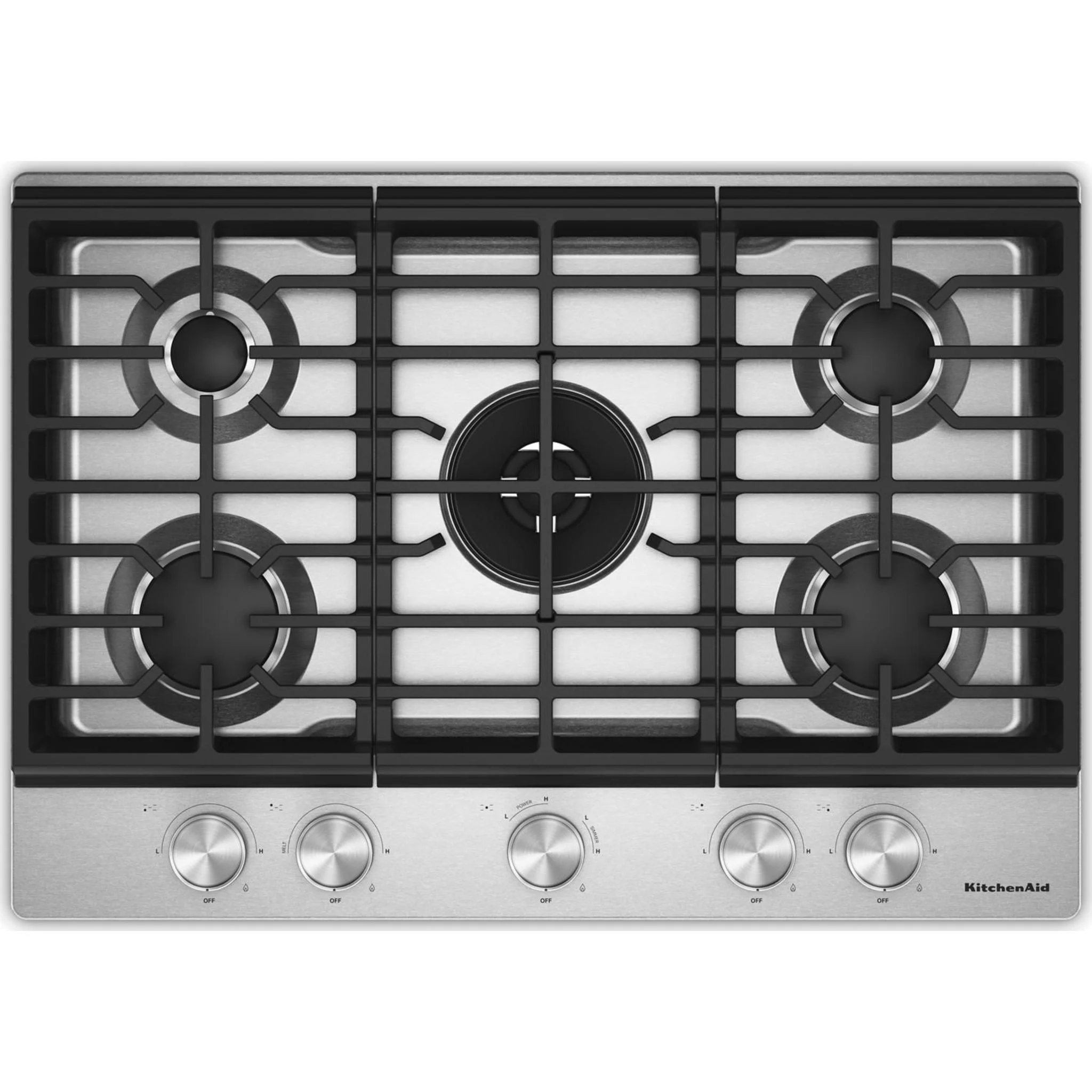 KitchenAid Gas-on-Metal Cooktop with an Integrated Wok Grate and CookShield™ Finish - Stainless Steel (KCGK730SSS0