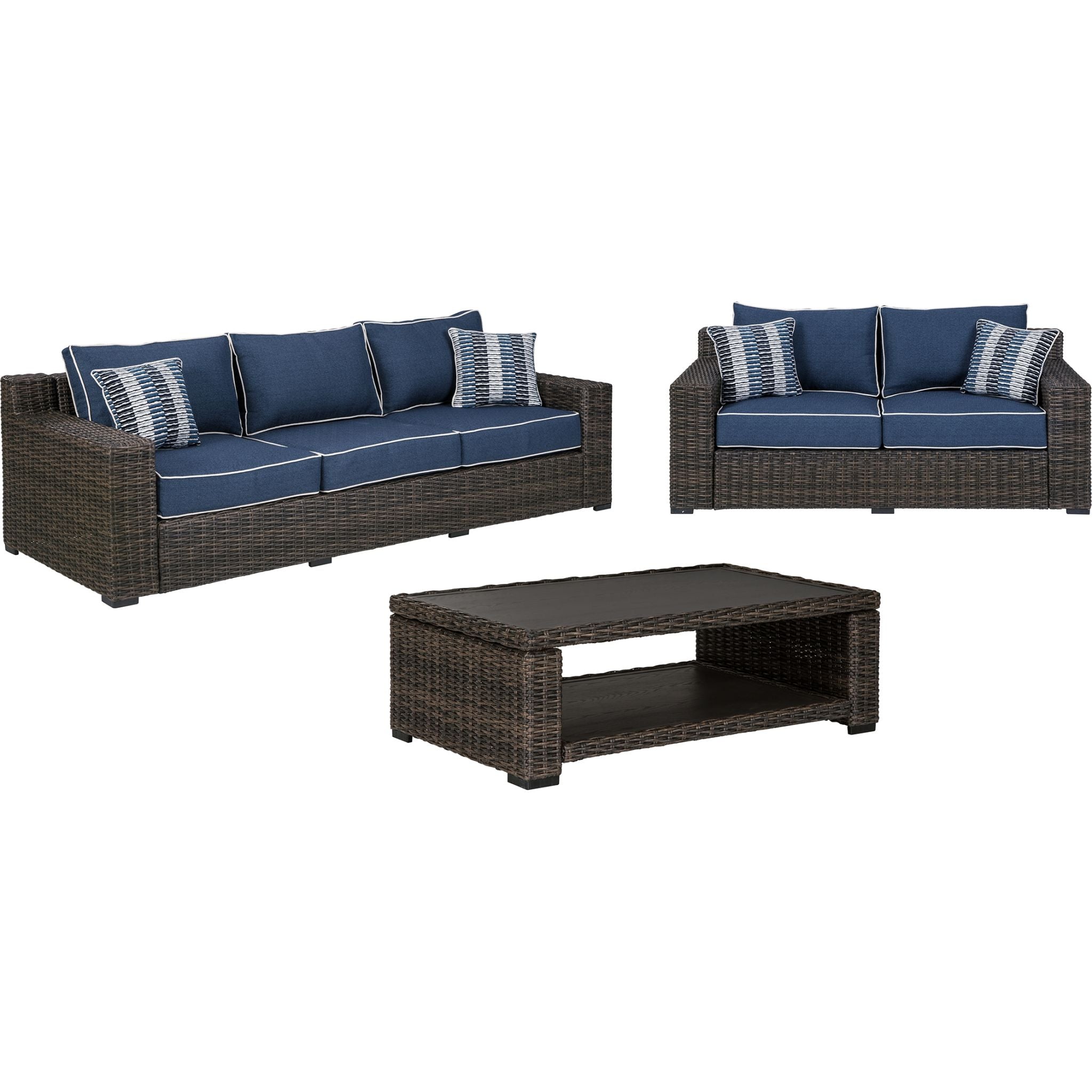 Grasson Lane 3 Piece Outdoor Seating - Brown/Blue