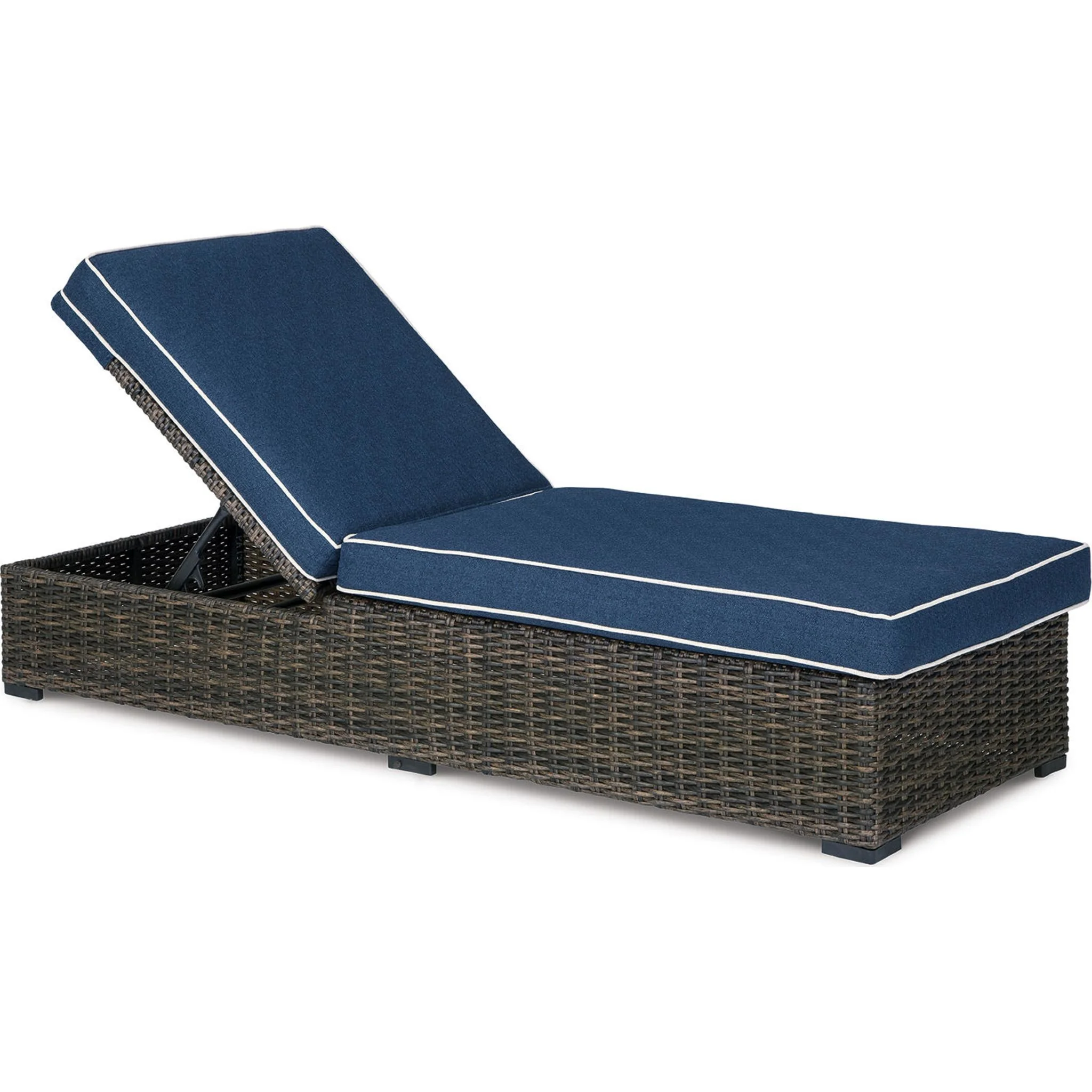 Grasson Lane Outdoor Chaise Lounge with Cushion - Brown/Blue
