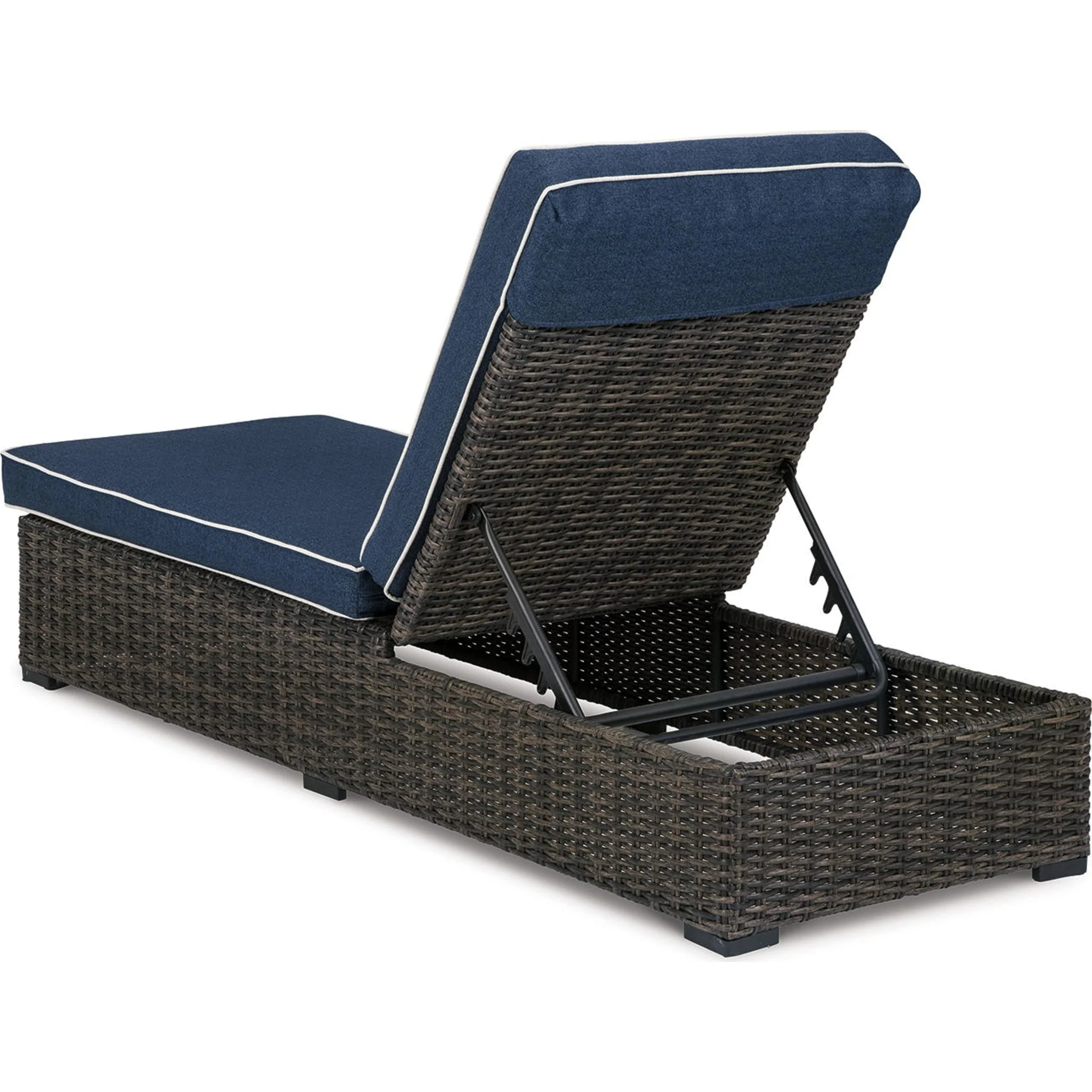 Grasson Lane Outdoor Chaise Lounge with Cushion - Brown/Blue - Image 14