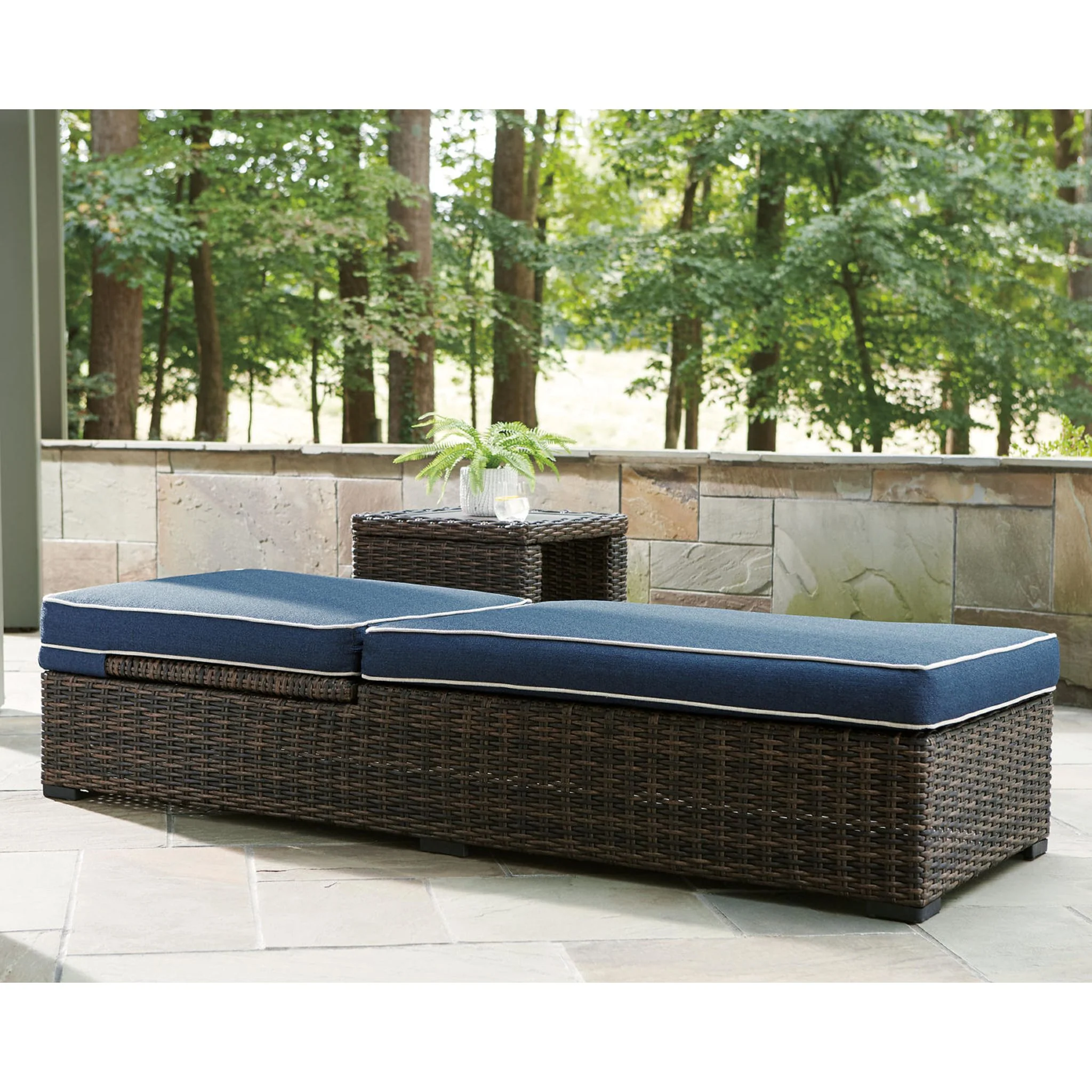 Grasson Lane Outdoor Chaise Lounge with Cushion - Brown/Blue - Image 15