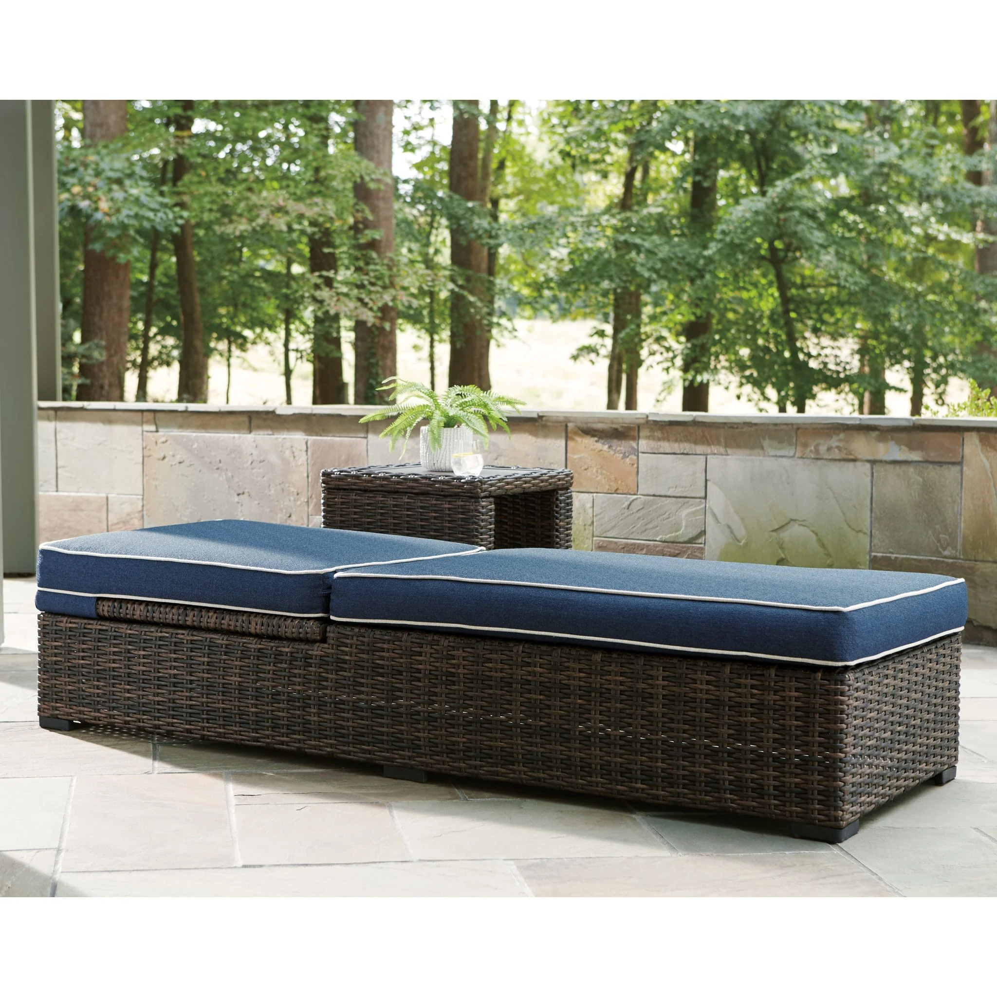 Grasson Lane Outdoor Chaise Lounge with Cushion - Brown/Blue - Image 2