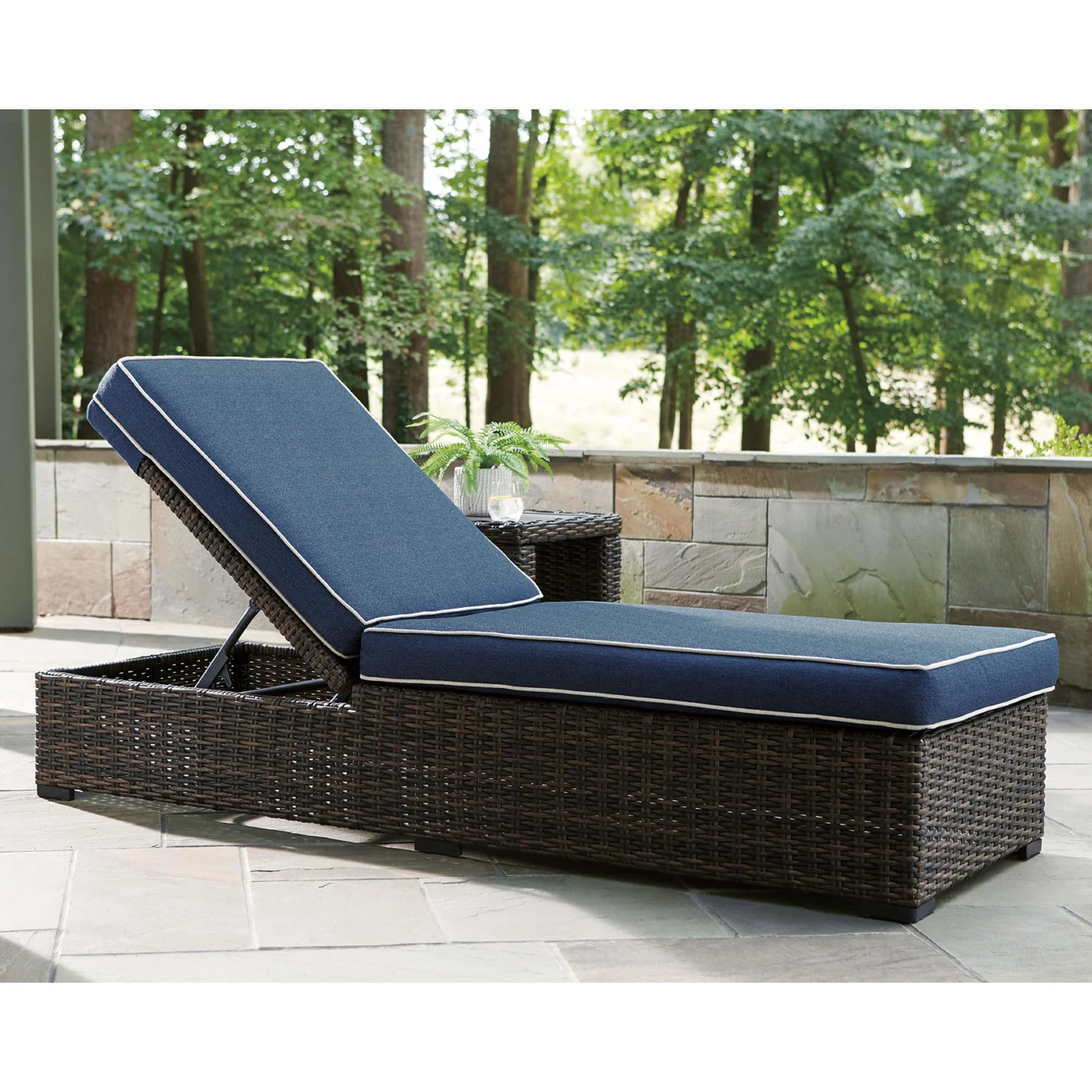 Grasson Lane Outdoor Chaise Lounge with Cushion - Brown/Blue - Image 20