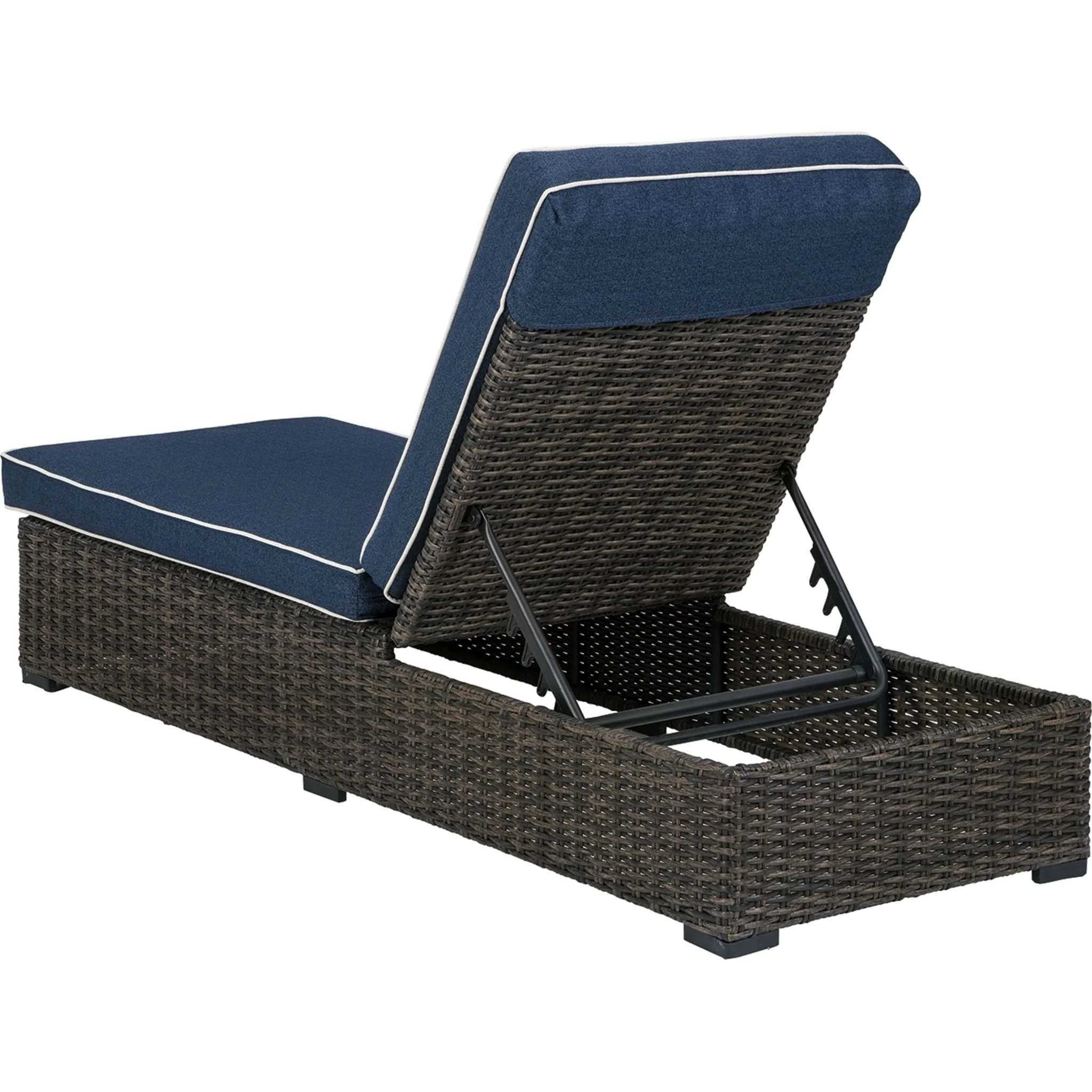 Grasson Lane Outdoor Chaise Lounge with Cushion - Brown/Blue - Image 3