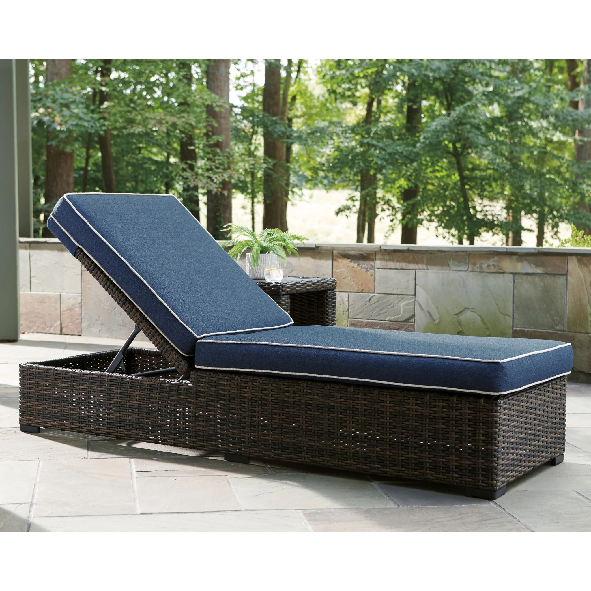 Grasson Lane Outdoor Chaise Lounge with Cushion - Brown/Blue - Image 8