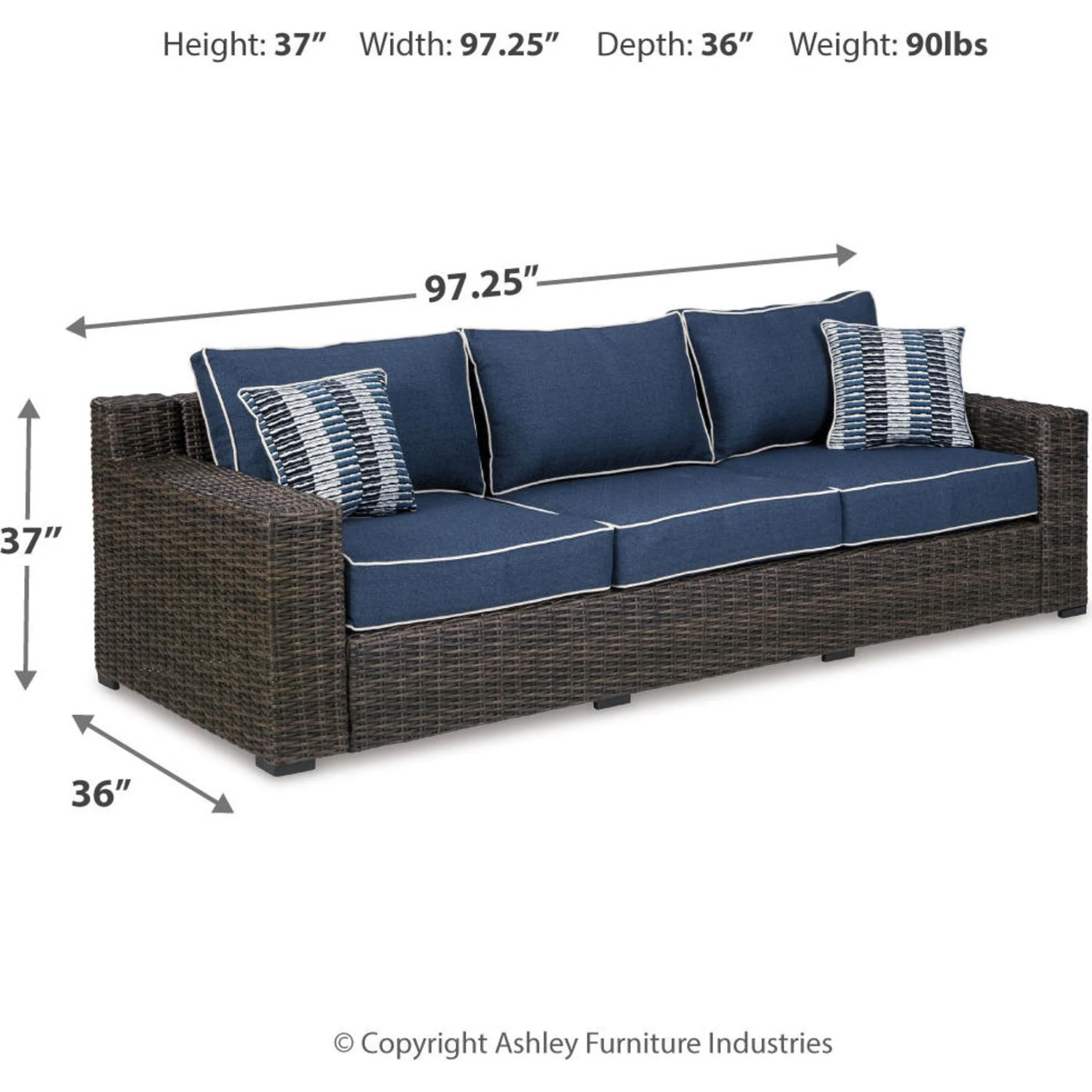 Grasson Lane Outdoor Sofa with Cushion - Brown/Blue - Image 5