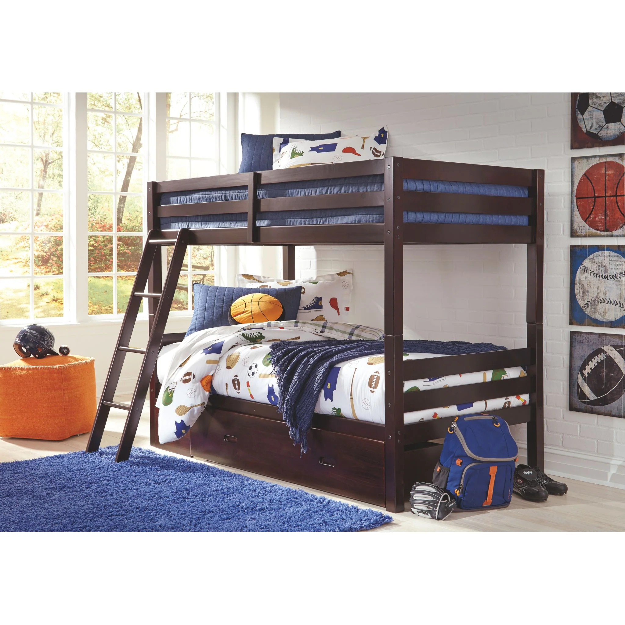 Halanton Twin/Twin Bunk Bed w/Ladder - Dark Brown - Image 3