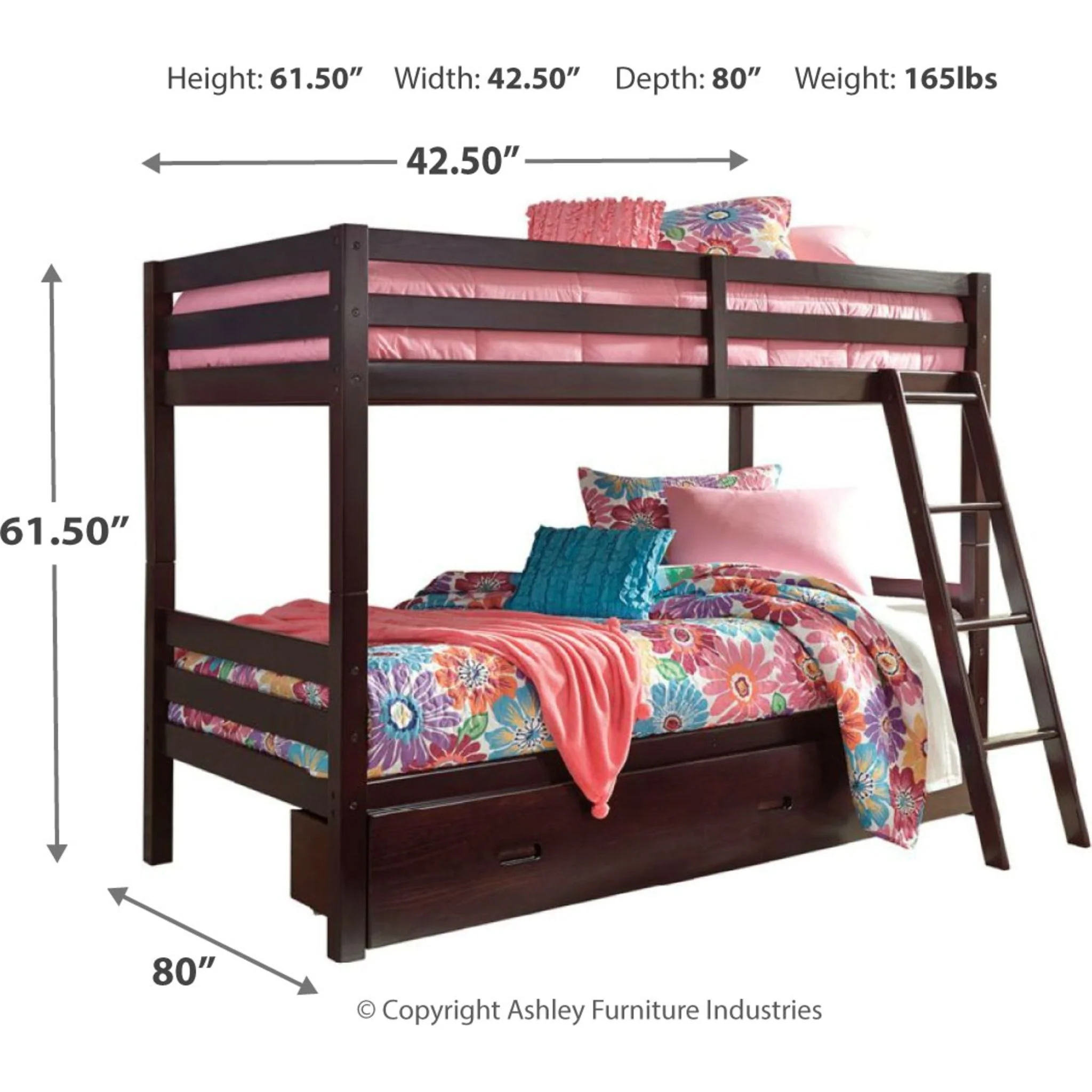 Halanton Twin/Twin Bunk Bed w/Ladder - Dark Brown - Image 4