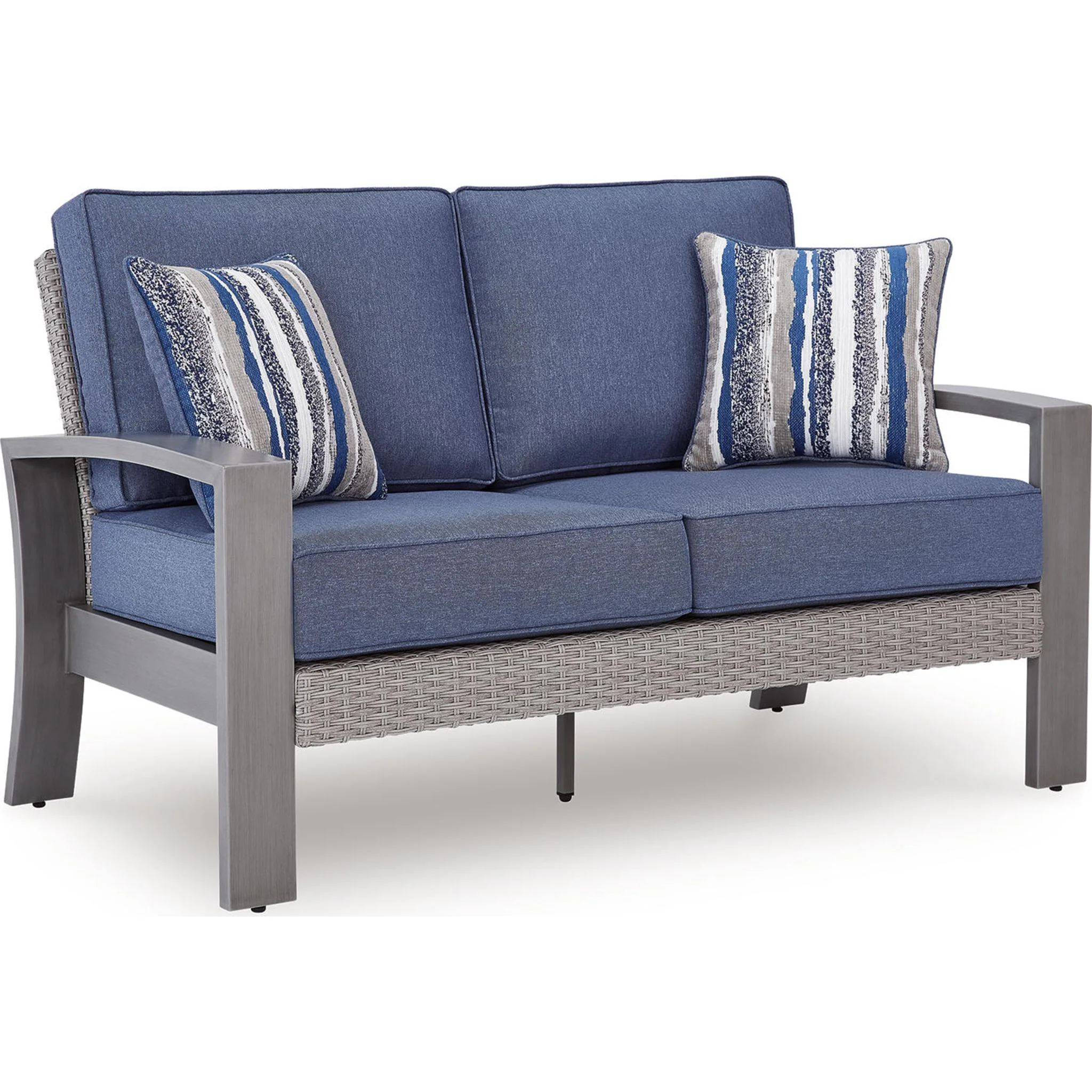 Half Moon Beach Outdoor Loveseat with Cushion - Blue/Gray - Image 3