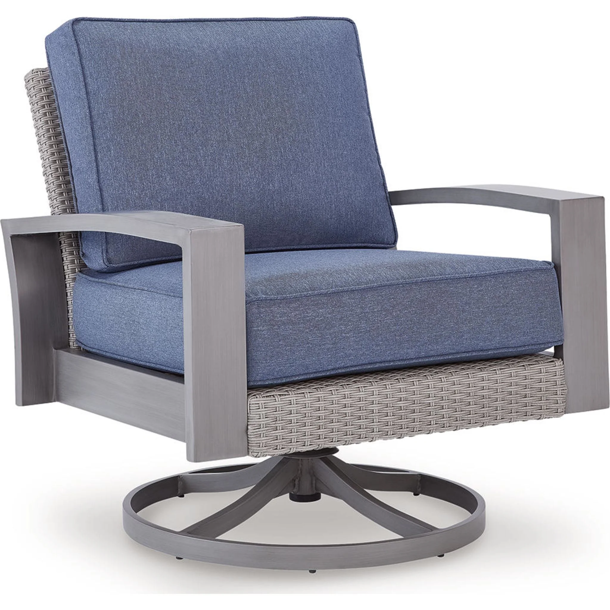 Half Moon Beach Outdoor Swivel Lounge Chair with Cushion - Blue/Gray