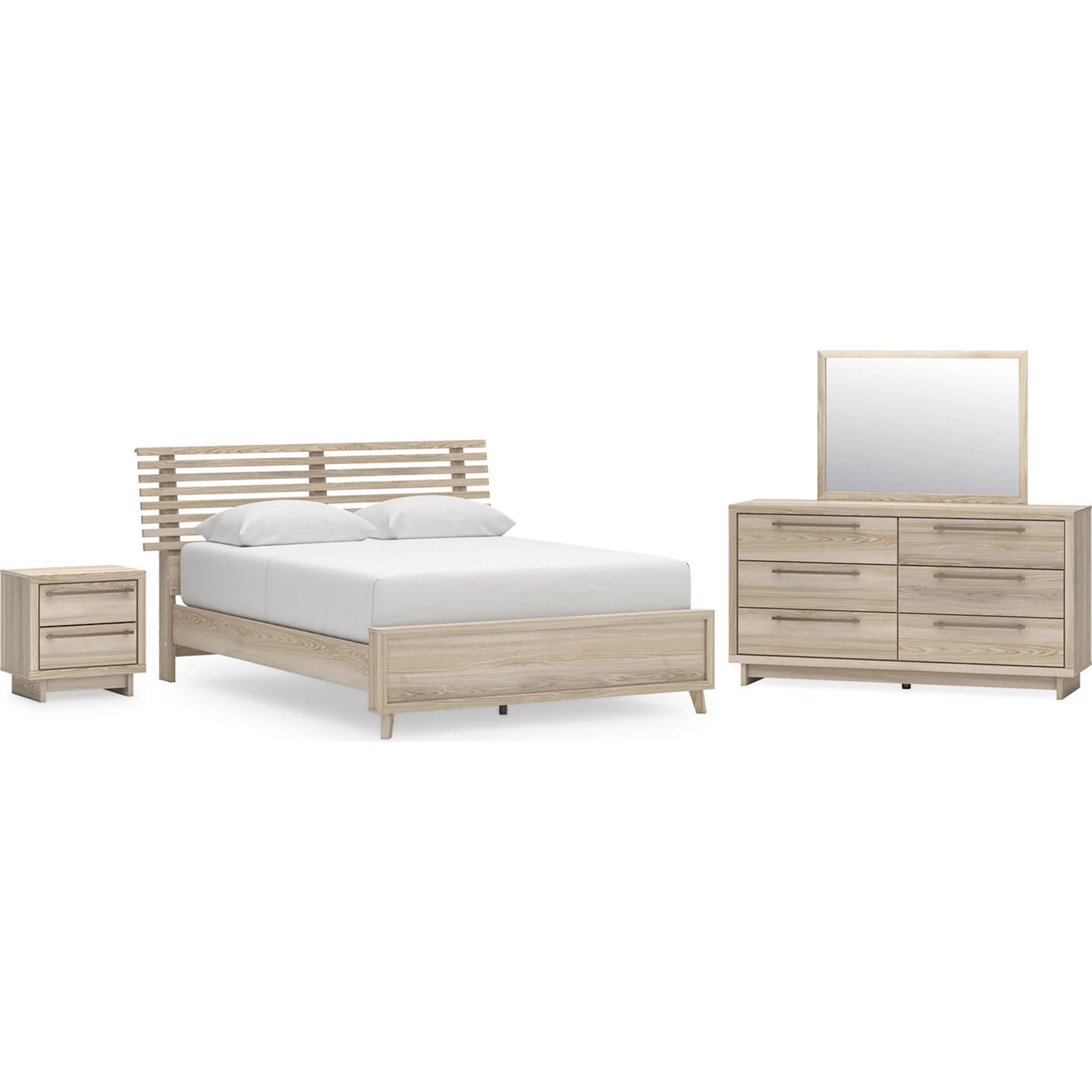 Hasbrick 6 Piece Queen Slat Panel Bedroom - Tan