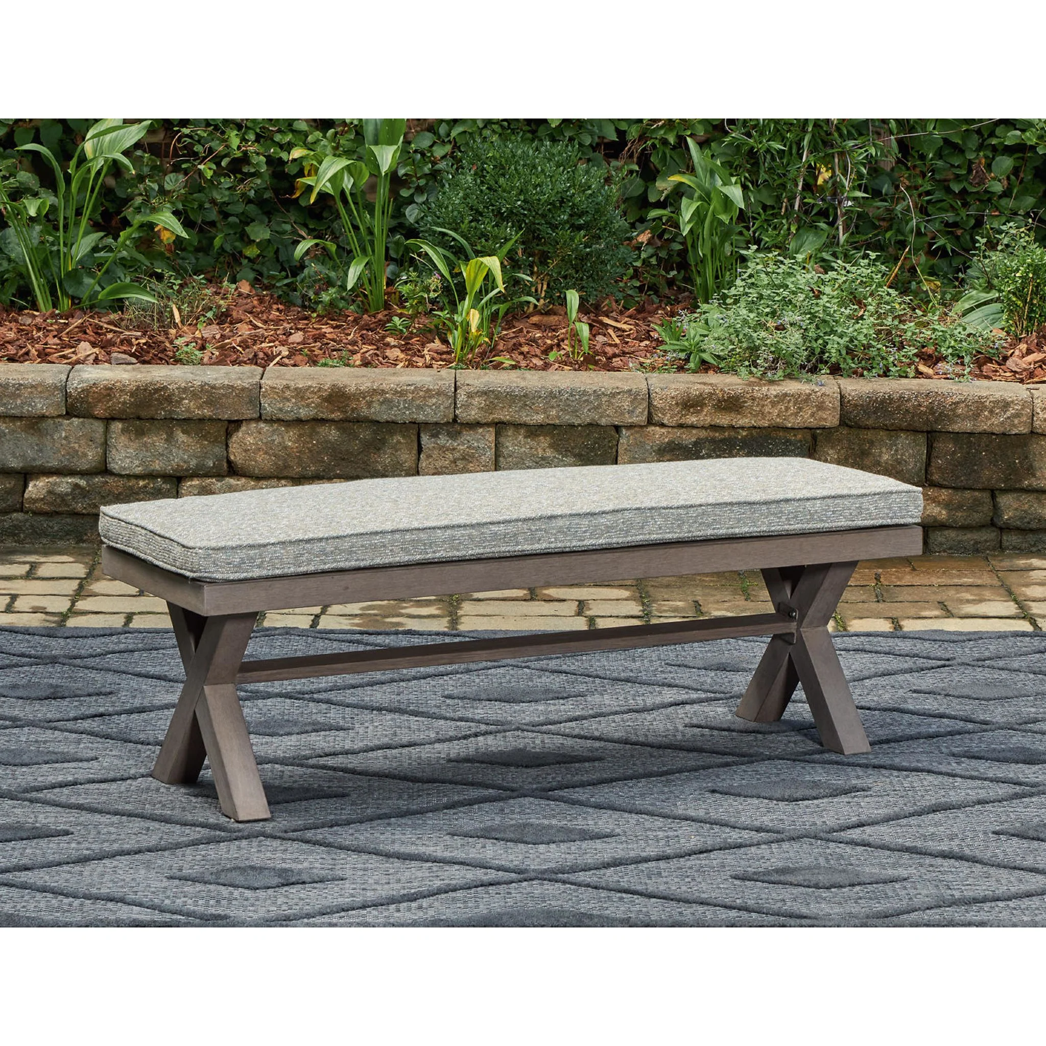 Hillside Barn Outdoor Bench with Cushion - Gray/Brown - Image 2