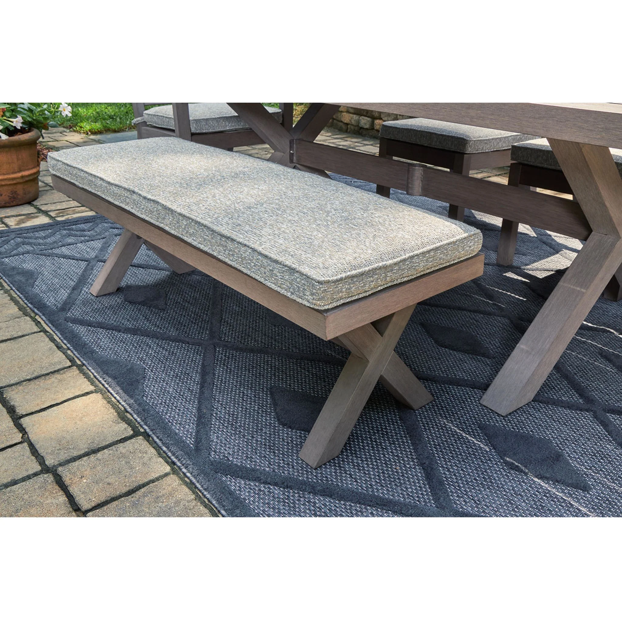 Hillside Barn Outdoor Bench with Cushion - Gray/Brown - Image 3