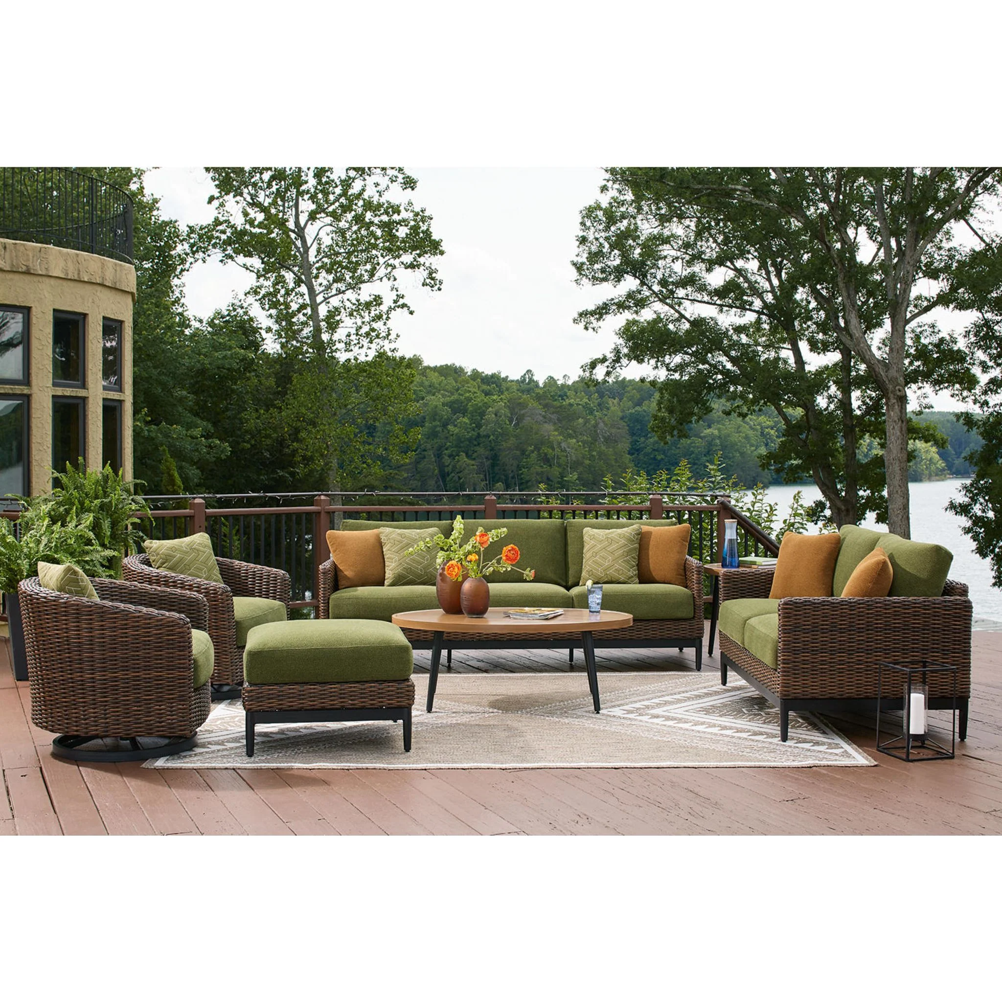 Horizon Hall Outdoor Ottoman with Cushion - Brown/Green - Image 10
