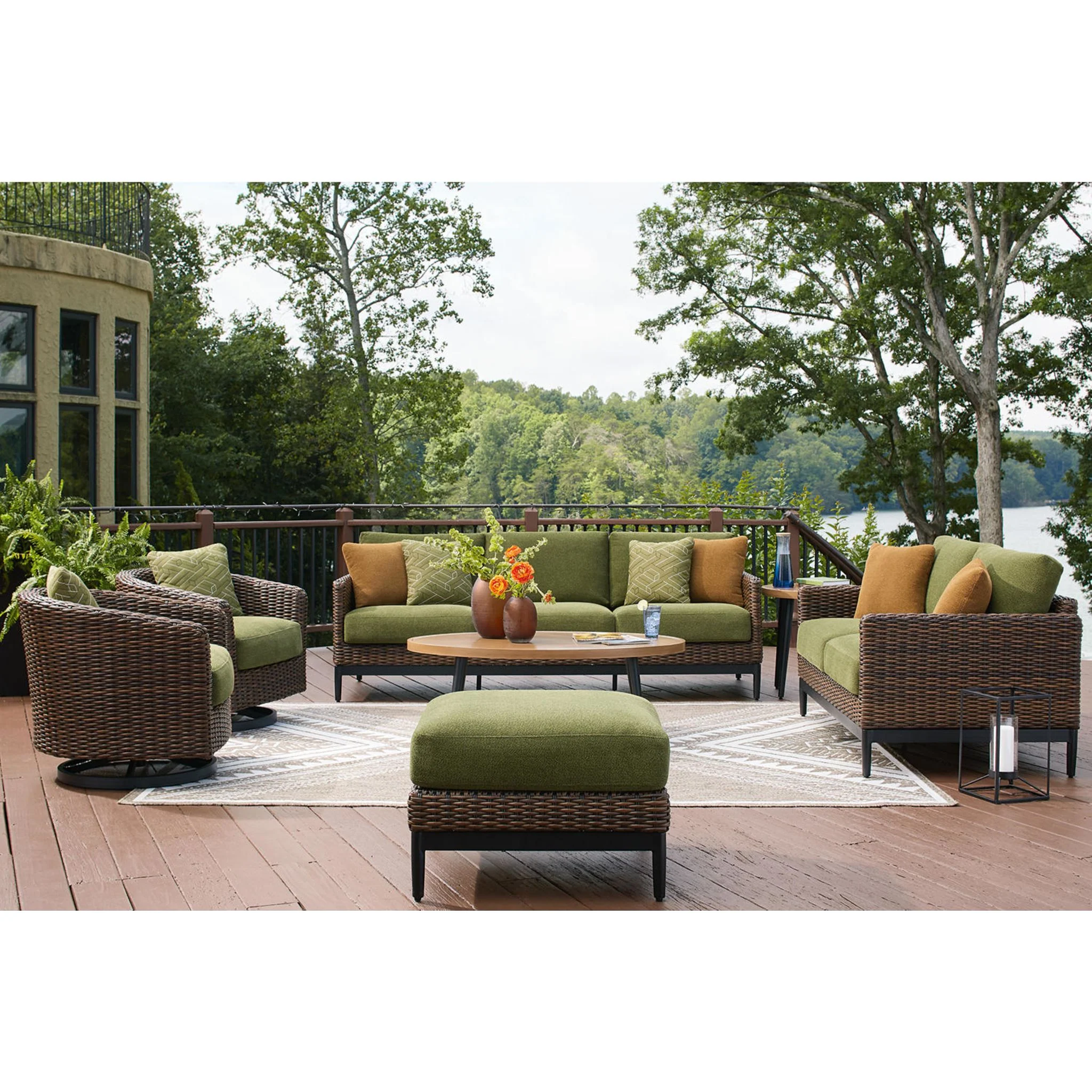 Horizon Hall Outdoor Ottoman with Cushion - Brown/Green - Image 11