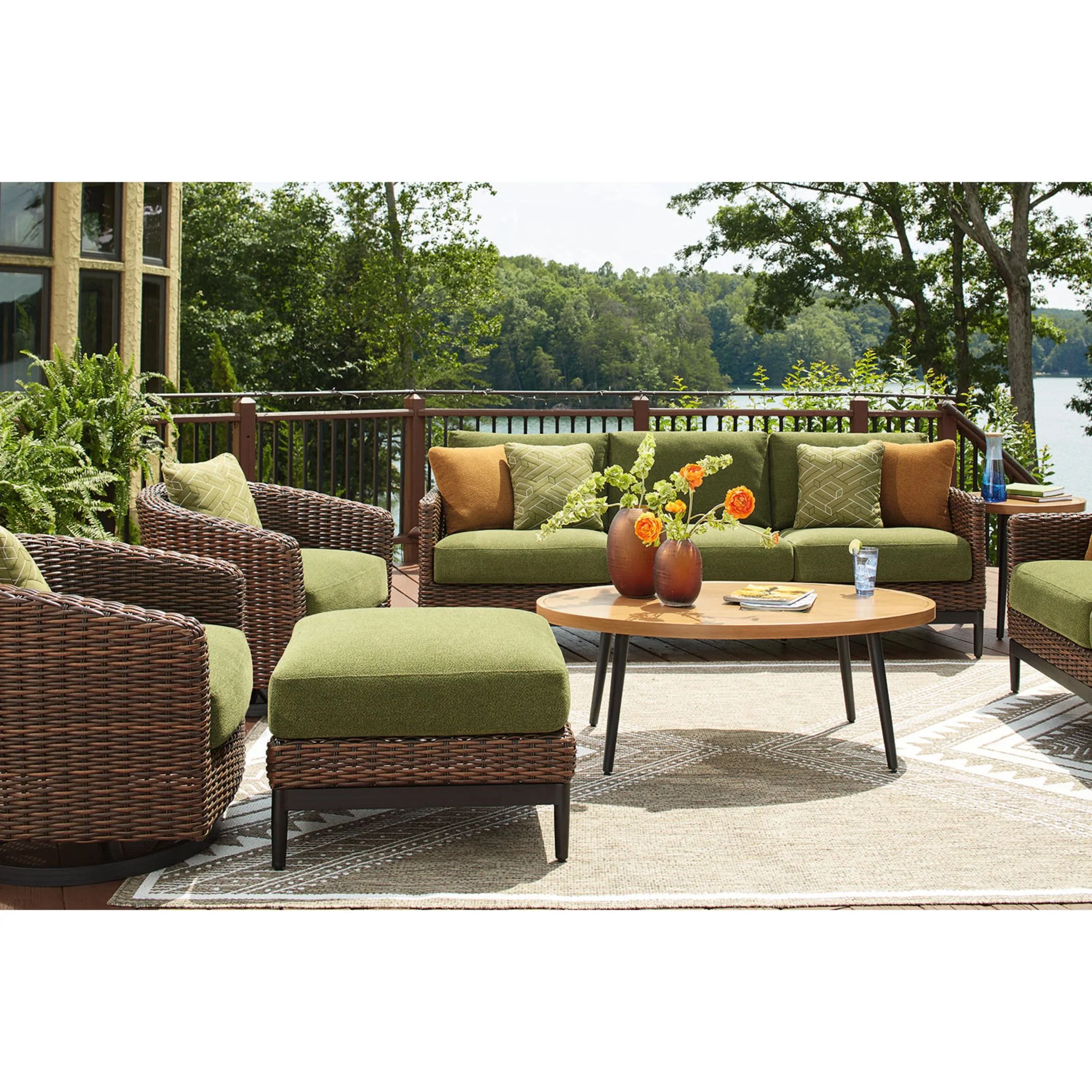 Horizon Hall Outdoor Ottoman with Cushion - Brown/Green - Image 12