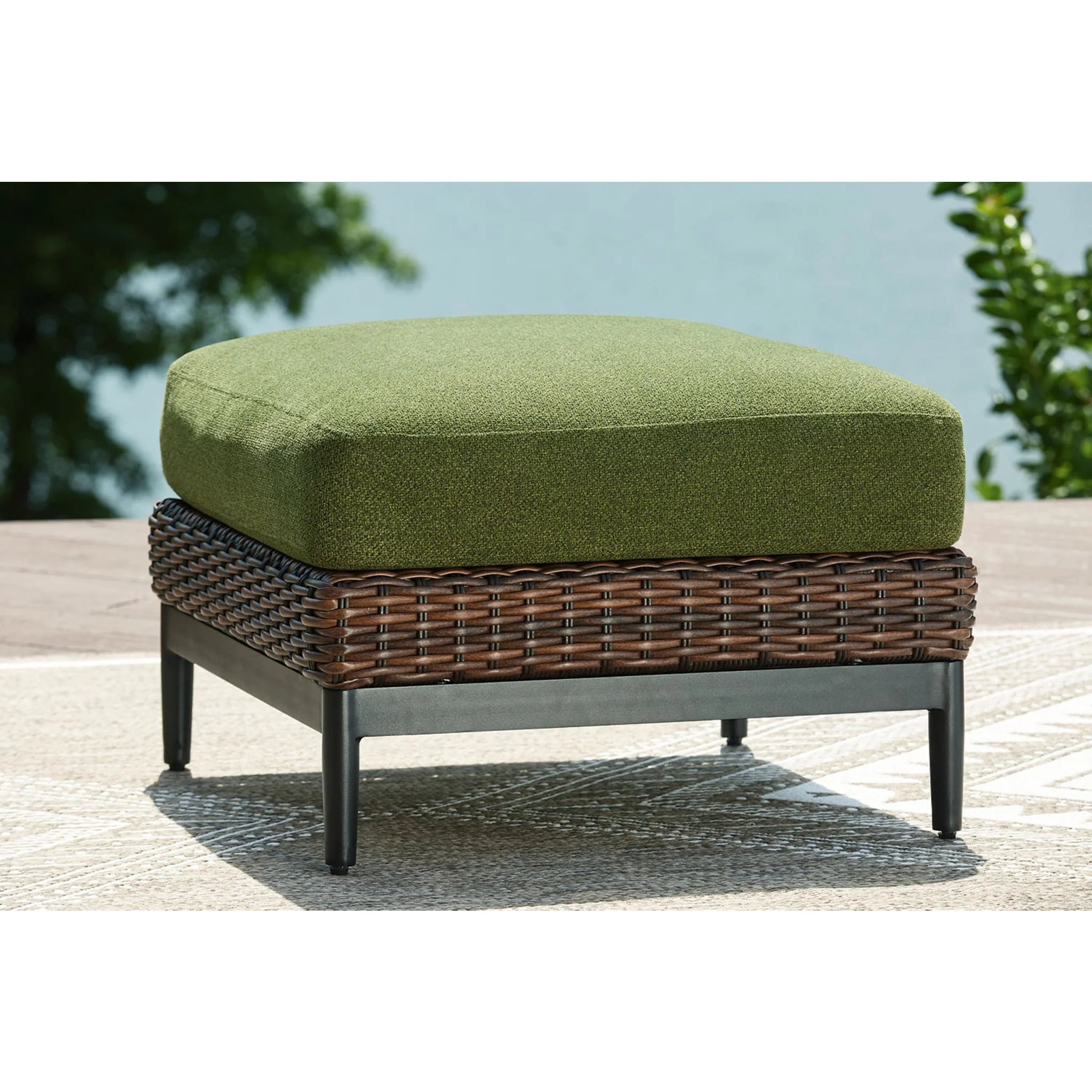 Horizon Hall Outdoor Ottoman with Cushion - Brown/Green - Image 2