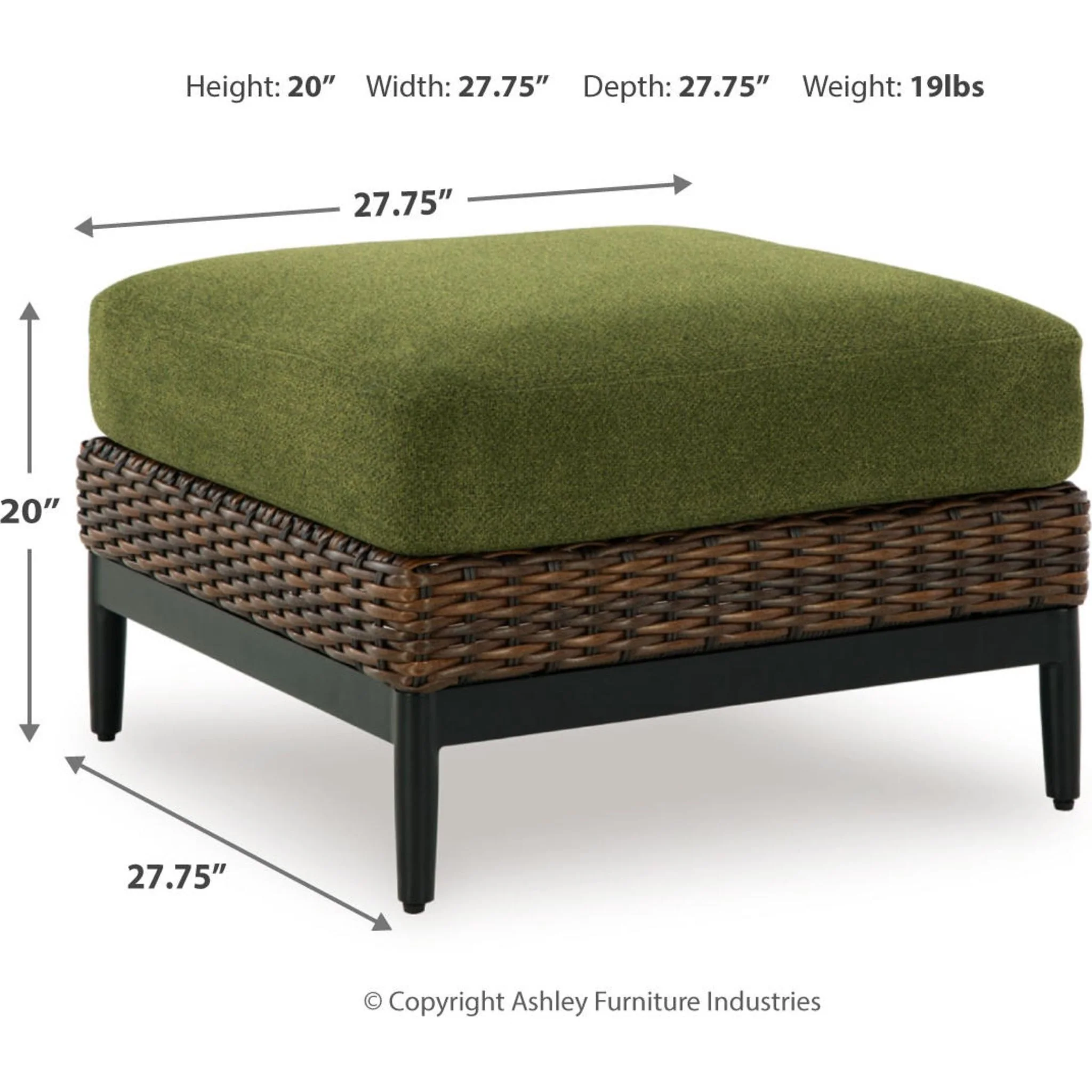 Horizon Hall Outdoor Ottoman with Cushion - Brown/Green - Image 3
