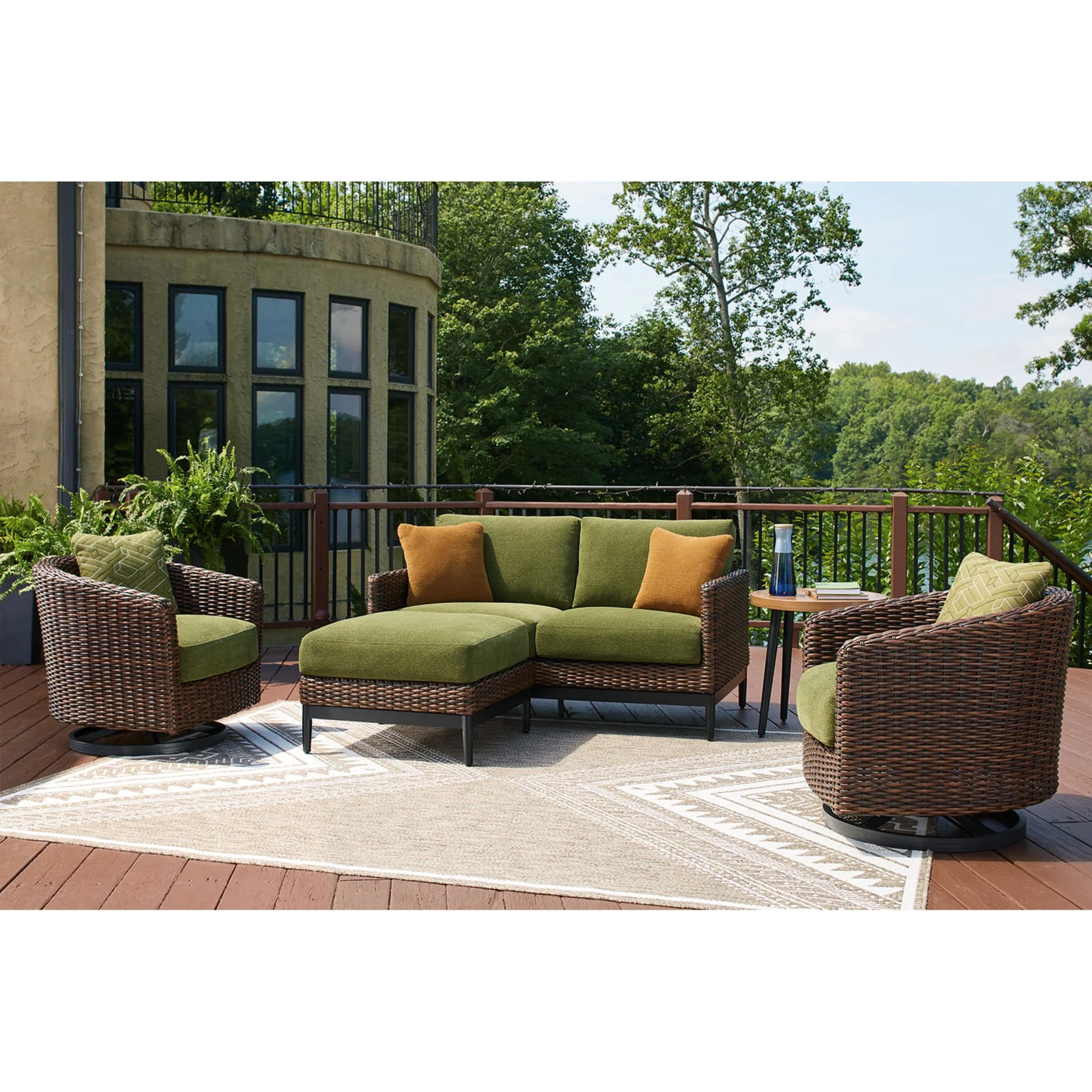 Horizon Hall Outdoor Ottoman with Cushion - Brown/Green - Image 8