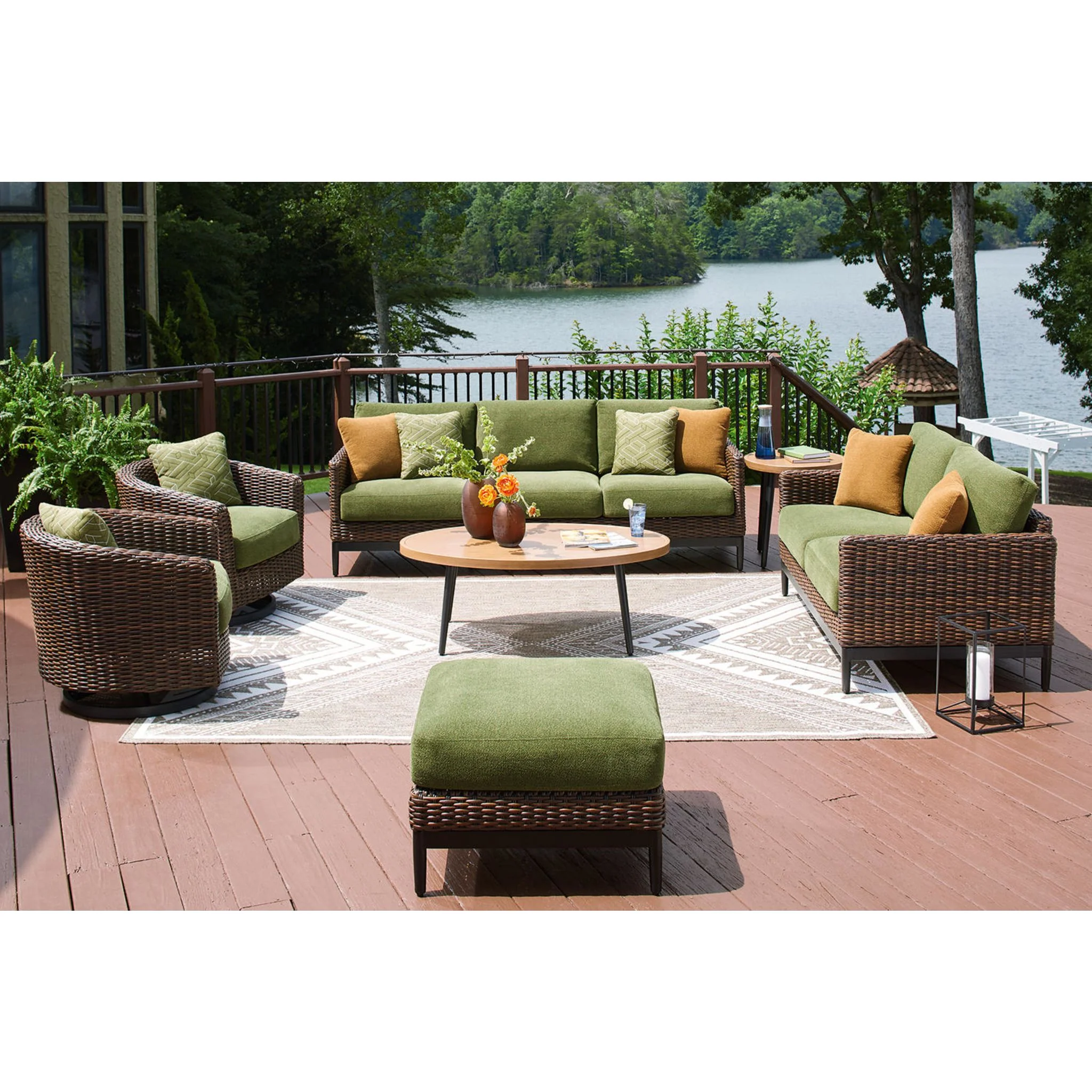 Horizon Hall Outdoor Ottoman with Cushion - Brown/Green - Image 9