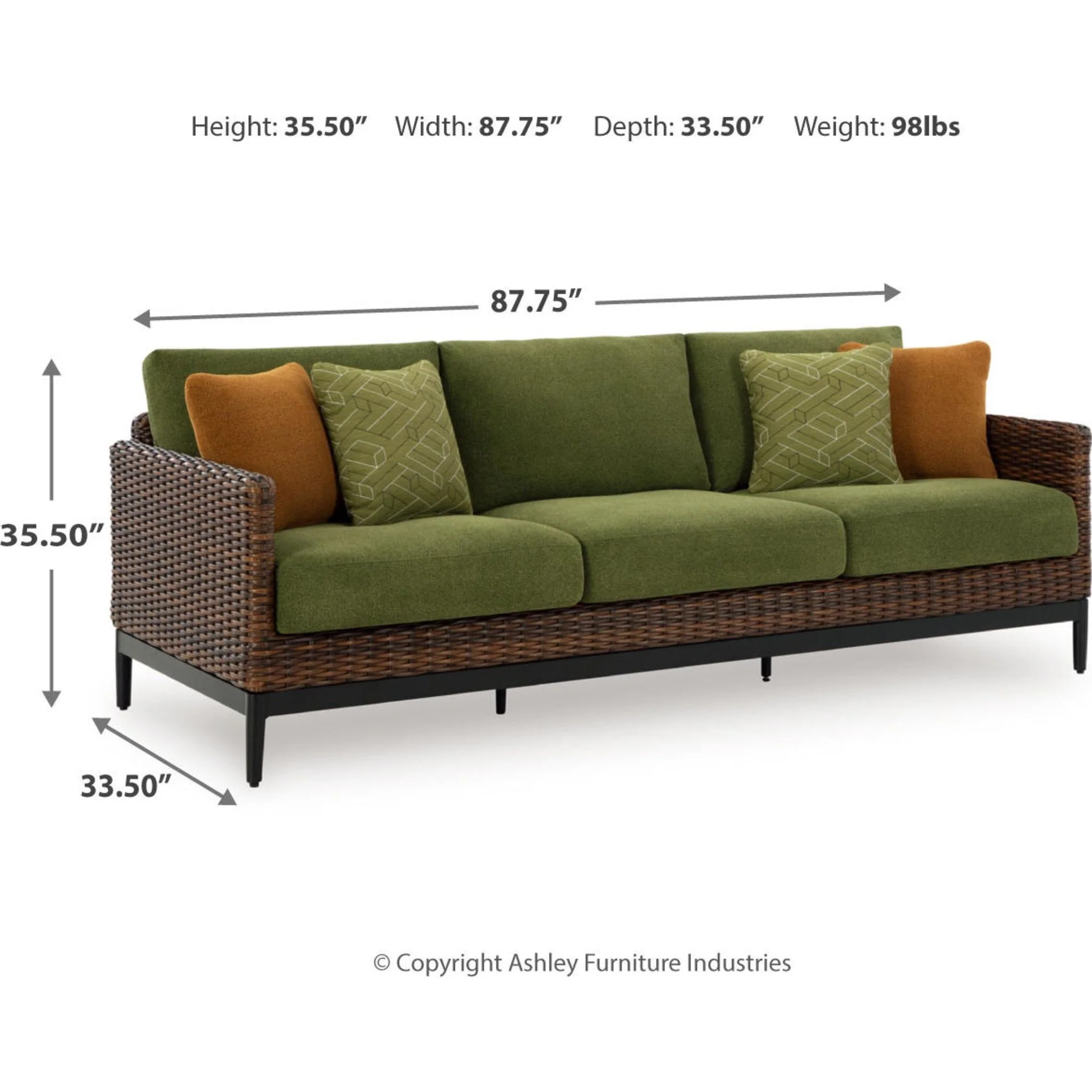 Horizon Hall Outdoor Sofa with Cushion - Brown/Green - Image 4