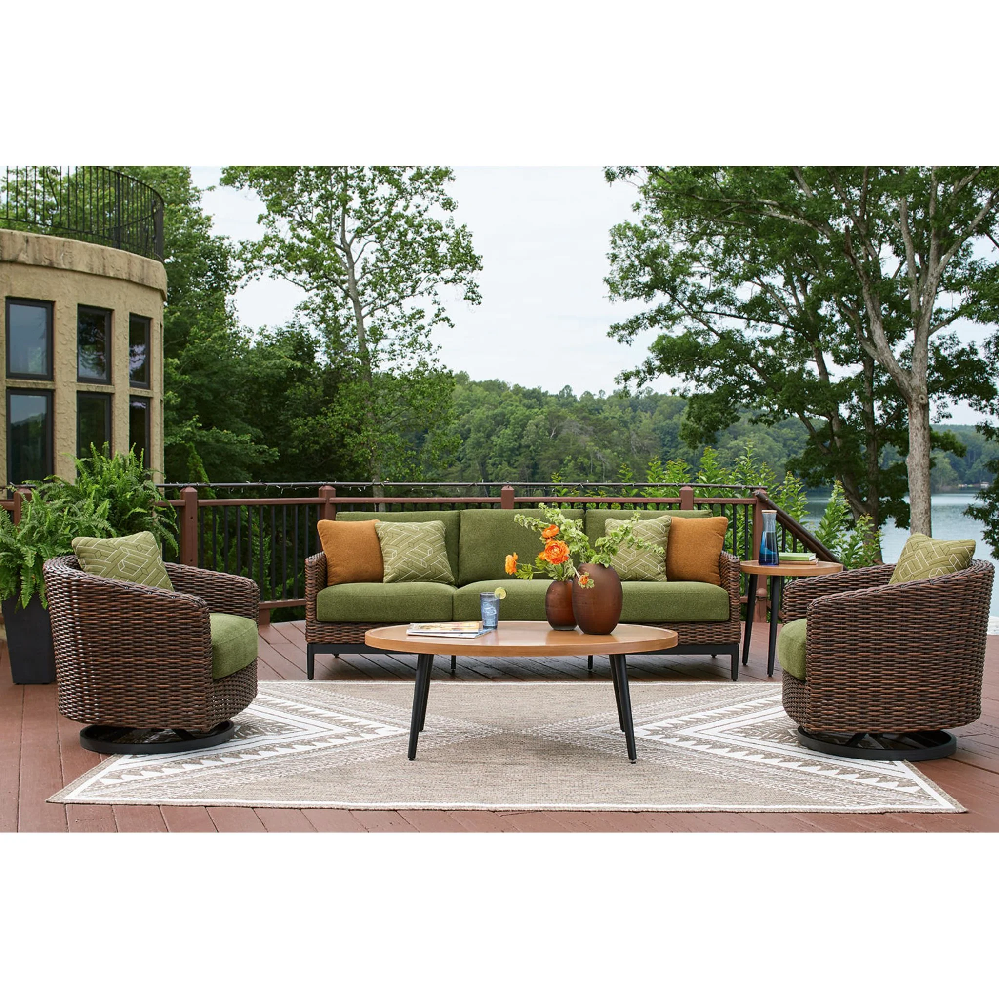Horizon Hall Outdoor Swivel Lounge Chair with Cushion - Brown/Green - Image 7