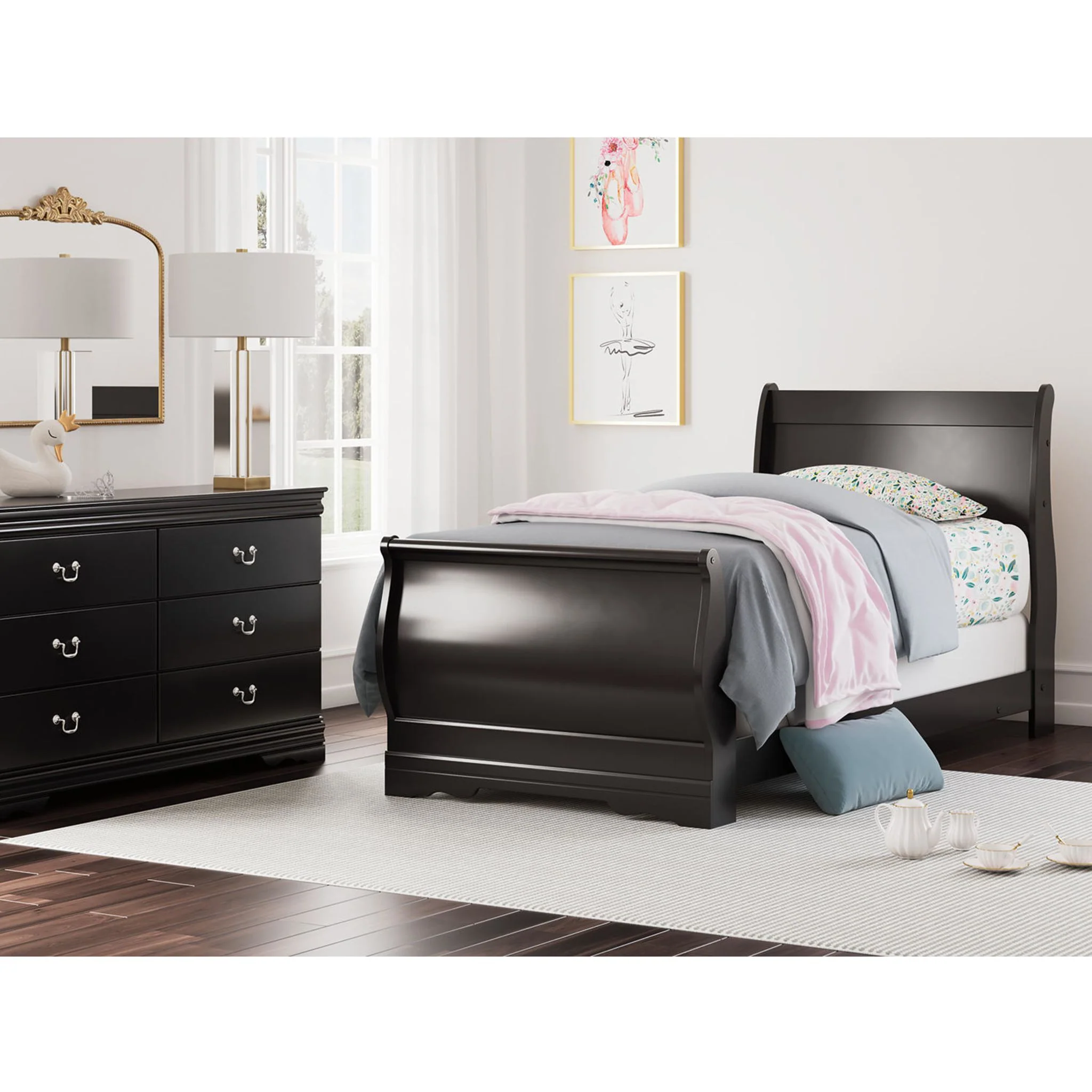 Huey Vineyard Sleigh Bed - Black - Image 11