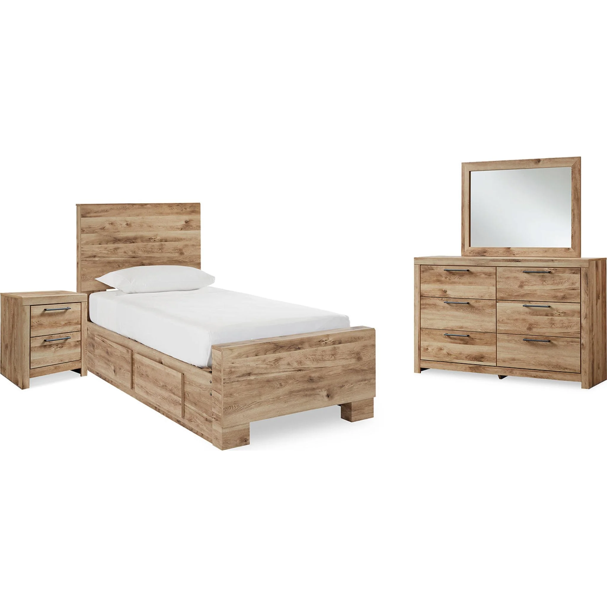 Hyanna 6 Piece Bed with 2 Drawer Storage Bedroom - Tan Brown