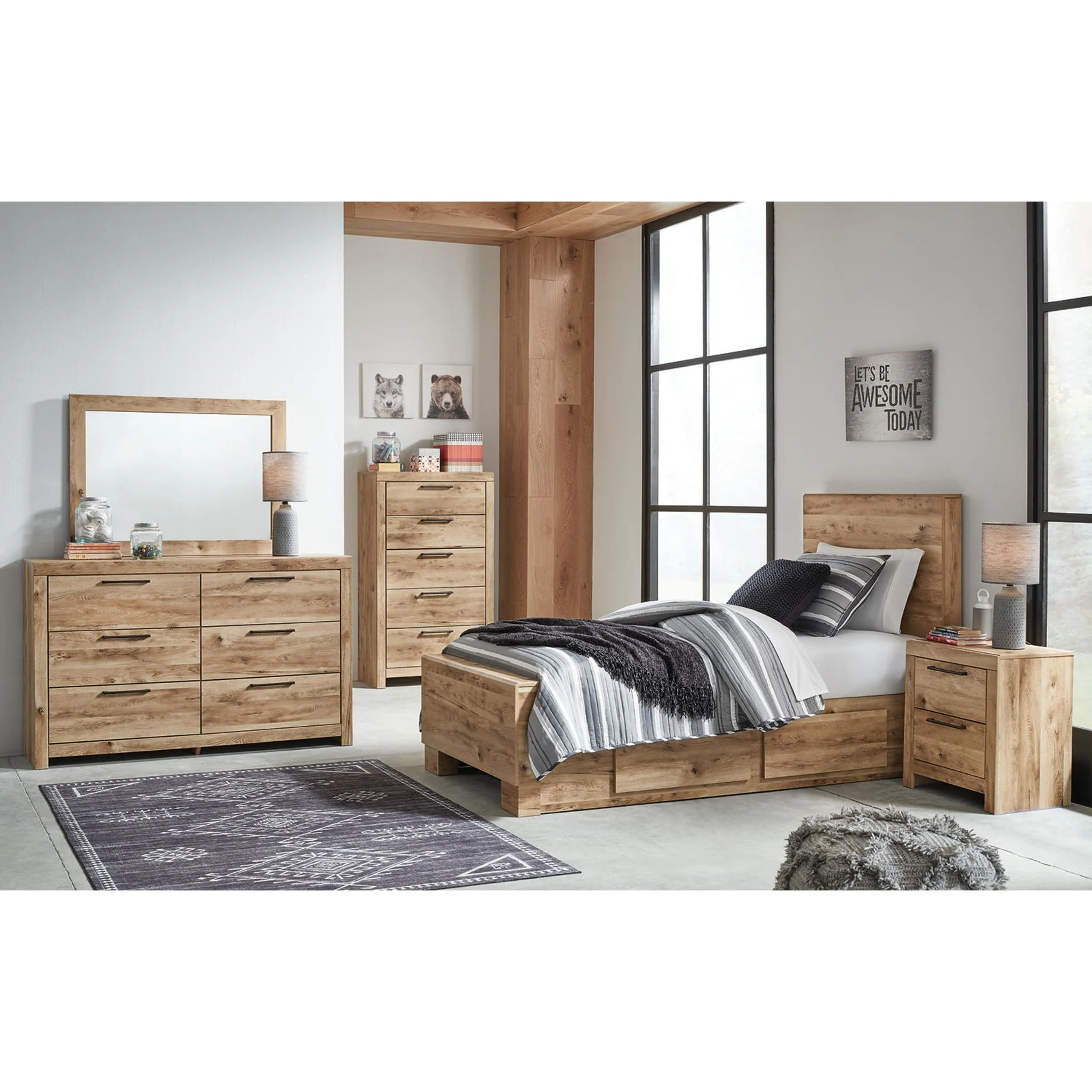 Hyanna 6 Piece Bed with 4 Drawer Storage Bedroom - Tan Brown - Image 4