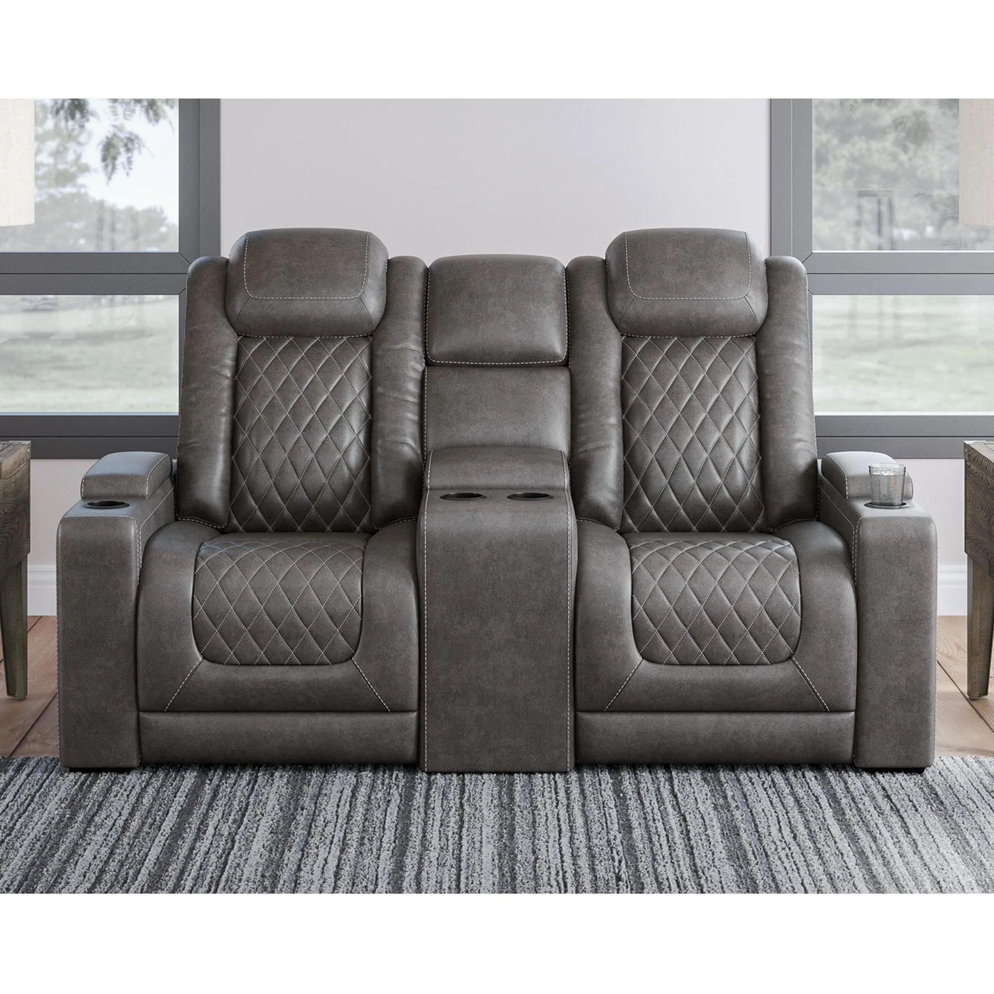 HyllMont Power Reclining Loveseat with Console - Gray - Image 17