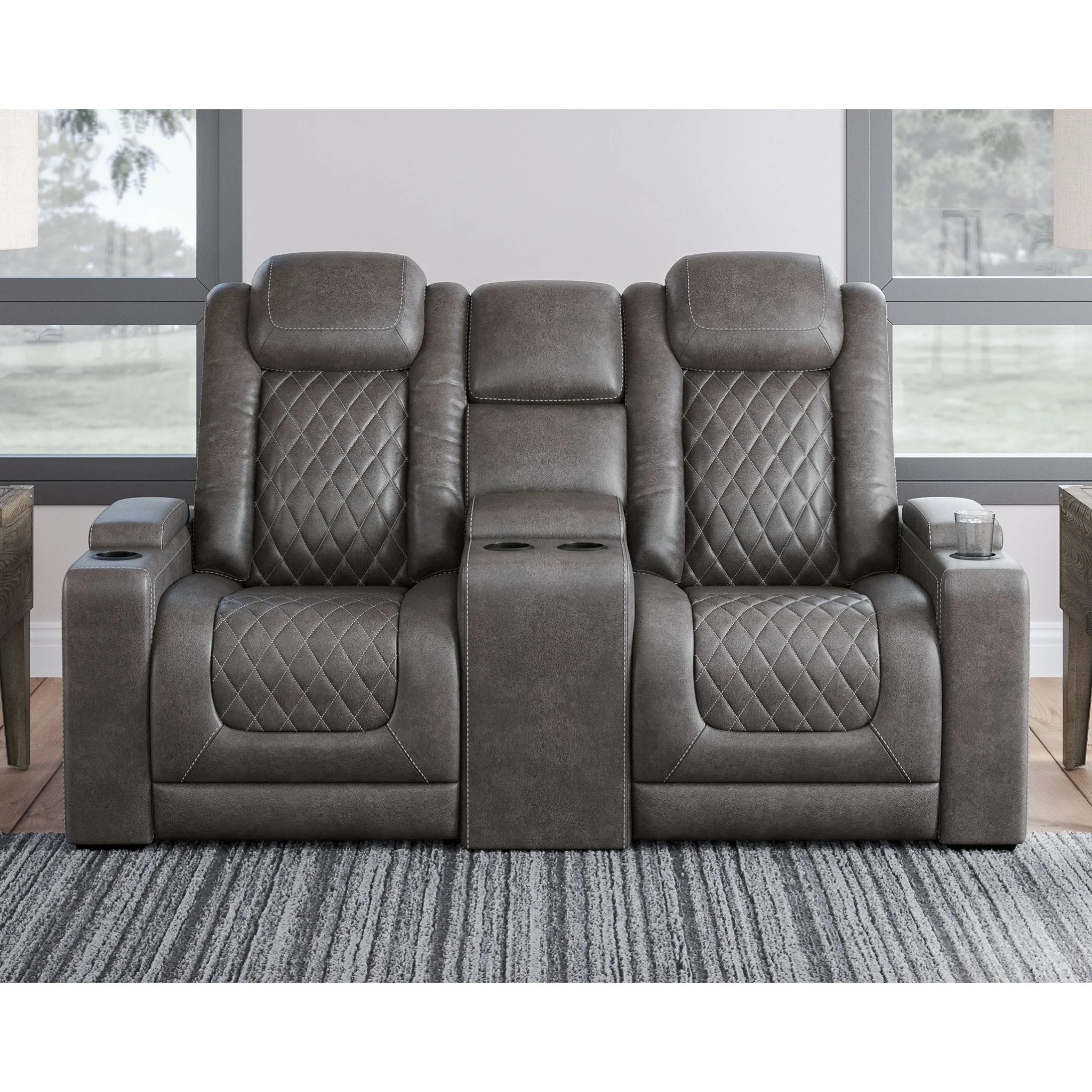 HyllMont Power Reclining Loveseat with Console - Gray - Image 2