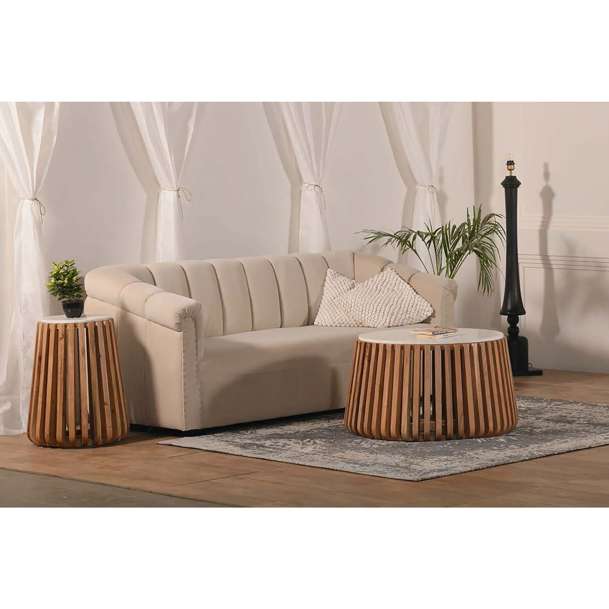 Inaya Coffee Table - White Marble/Natural - Image 3