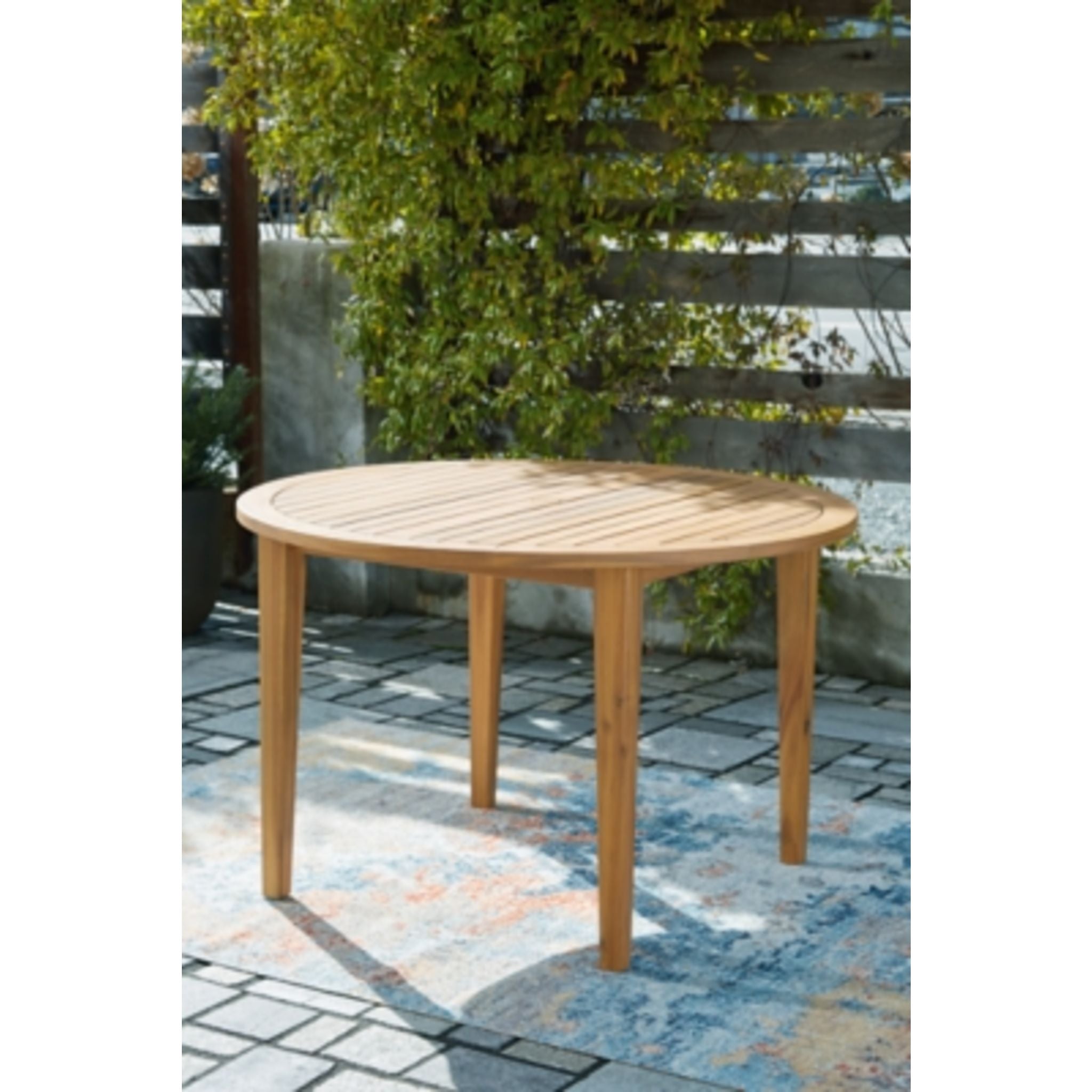 Janiyah Outdoor Round Dining Table - Light Brown - Image 2