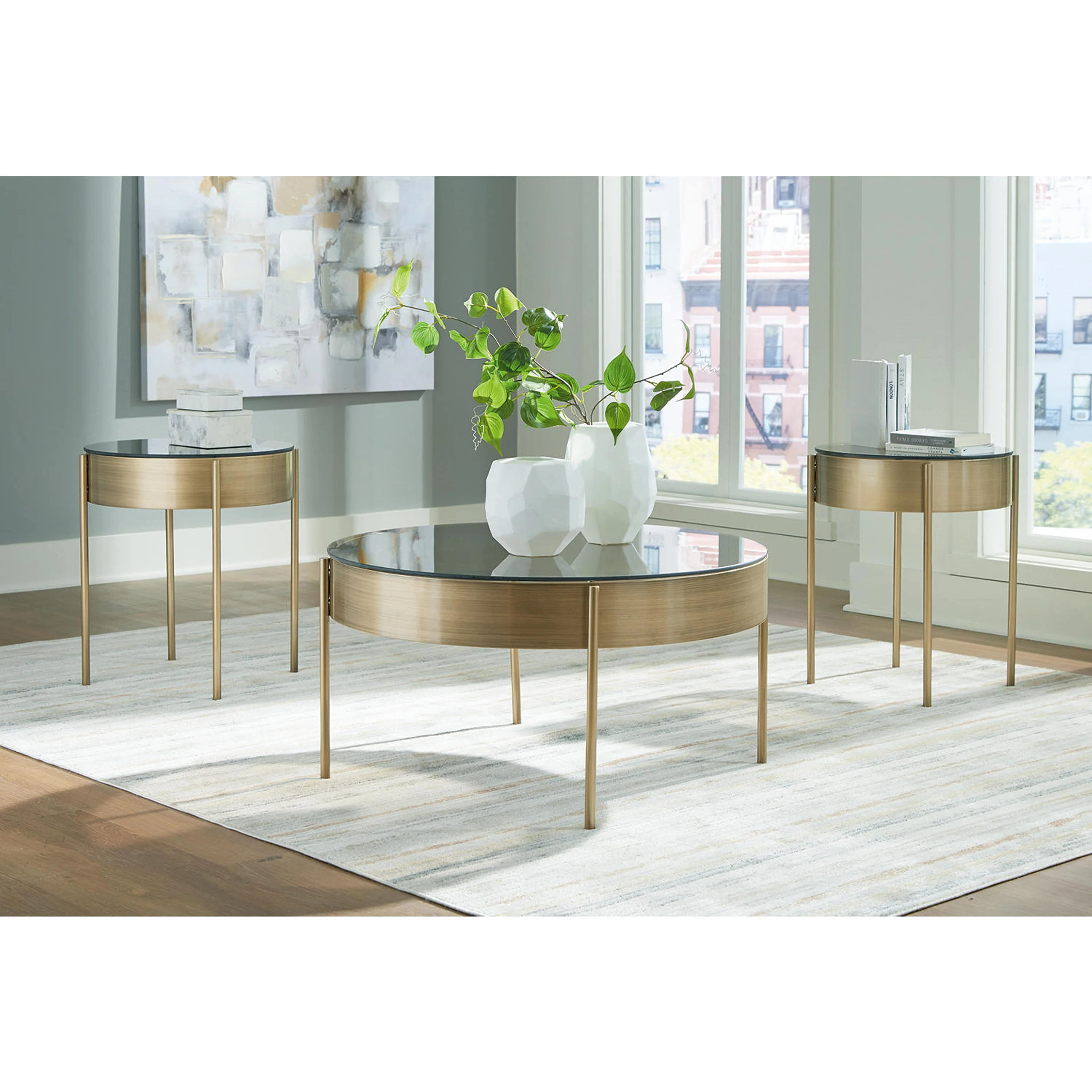 Jettaya 3 Pack Tables - Brushed Brass - Image 7