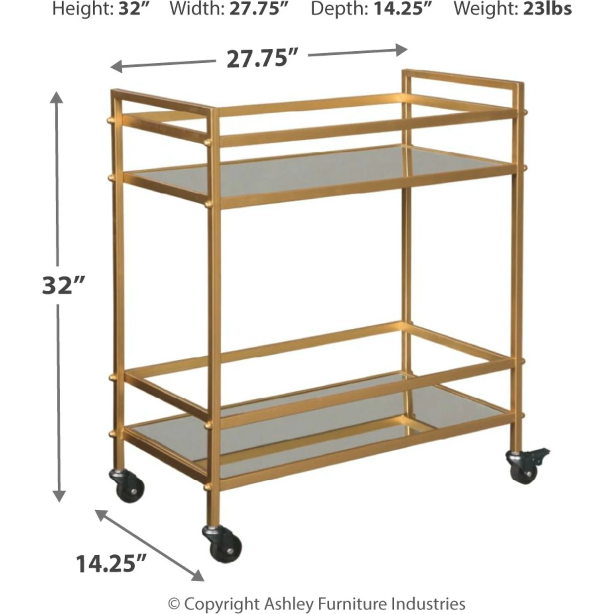 Kailman Bar Cart - Gold Finish - Image 3