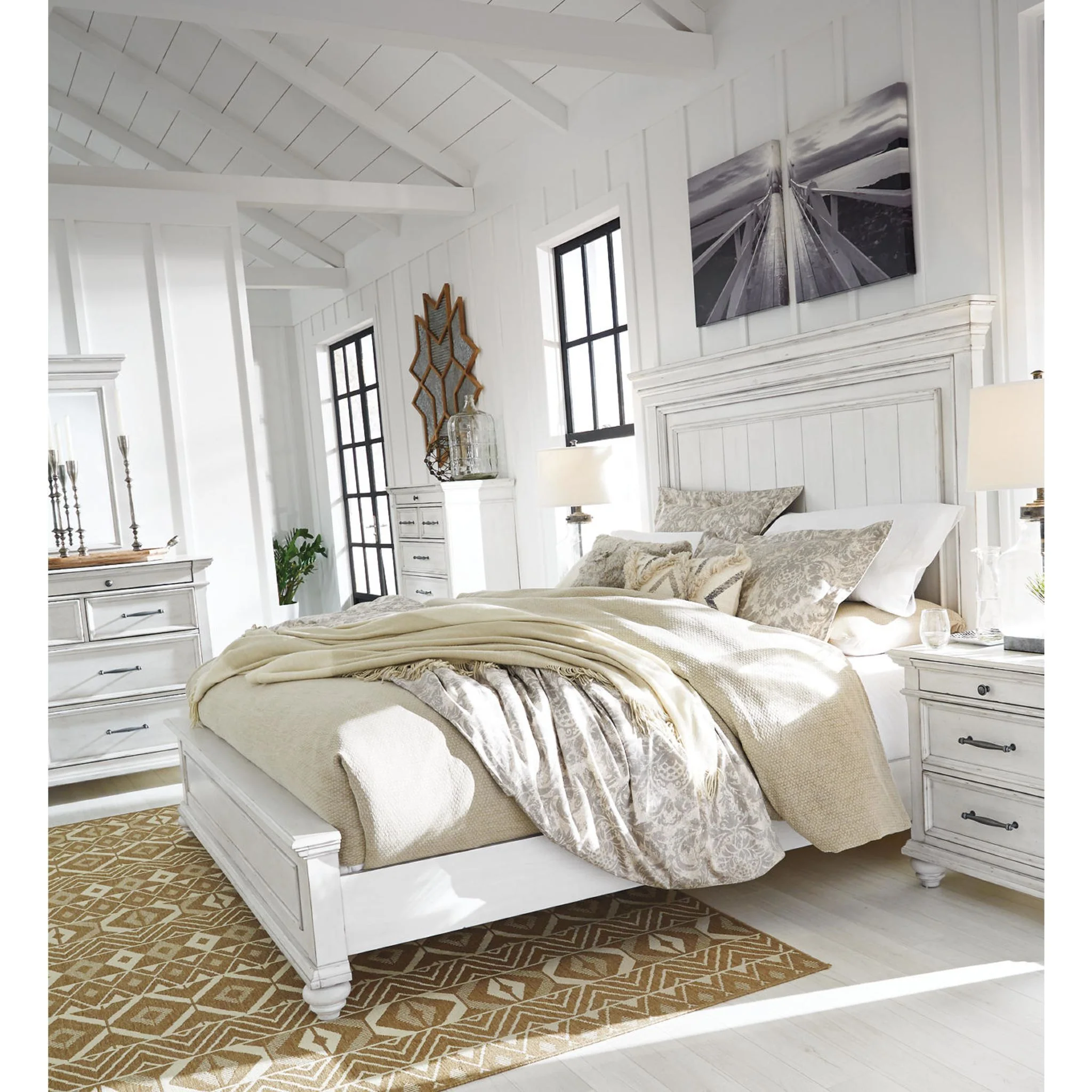 Kanwyn Panel Bed - Whitewash - Image 64