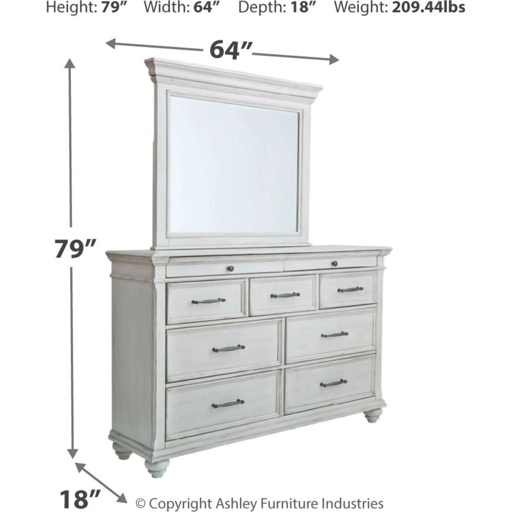 Kanwyn Dresser and Mirror - Whitewash - Image 12