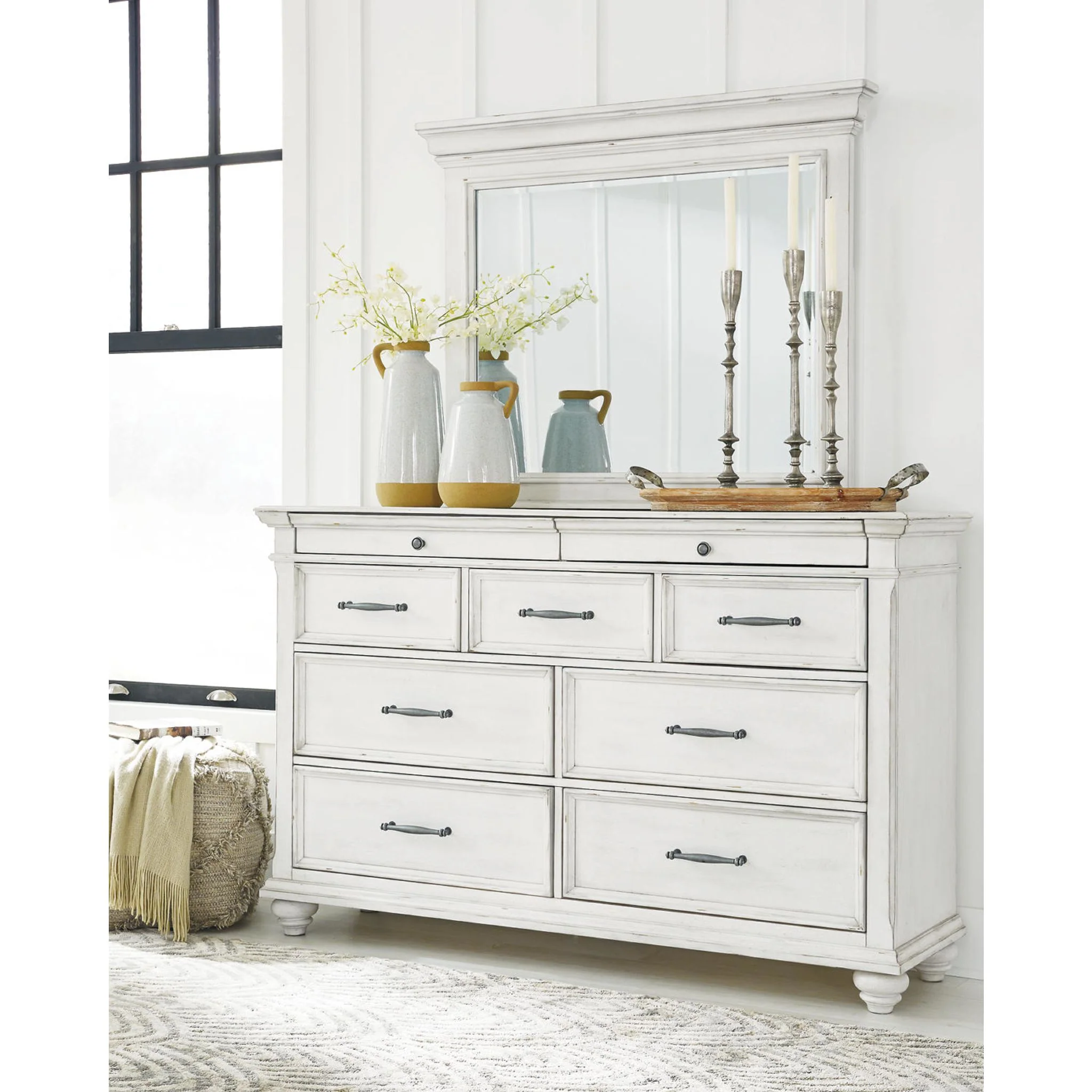 Kanwyn Dresser and Mirror - Whitewash - Image 16