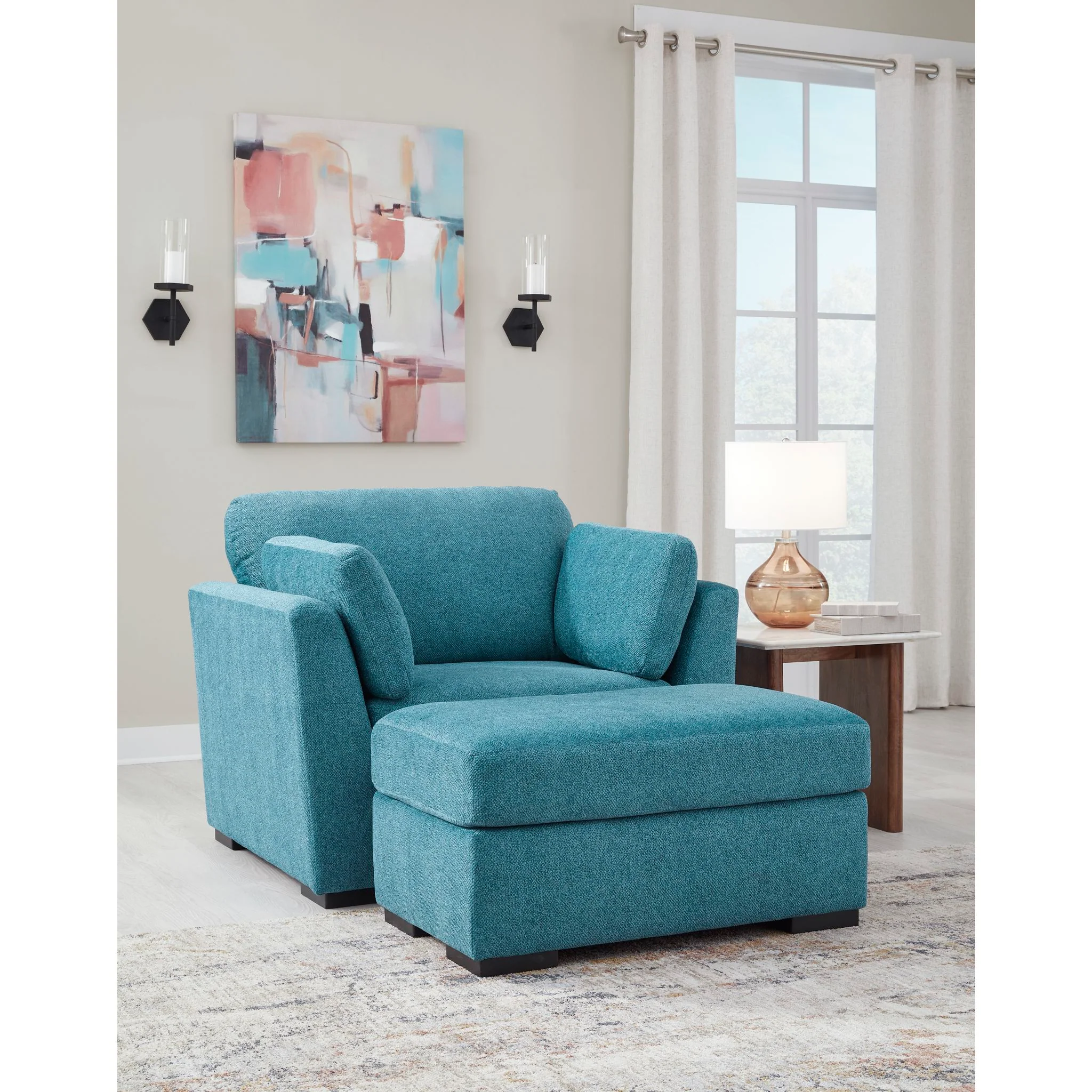 Keerwick Ottoman - Teal - Image 6