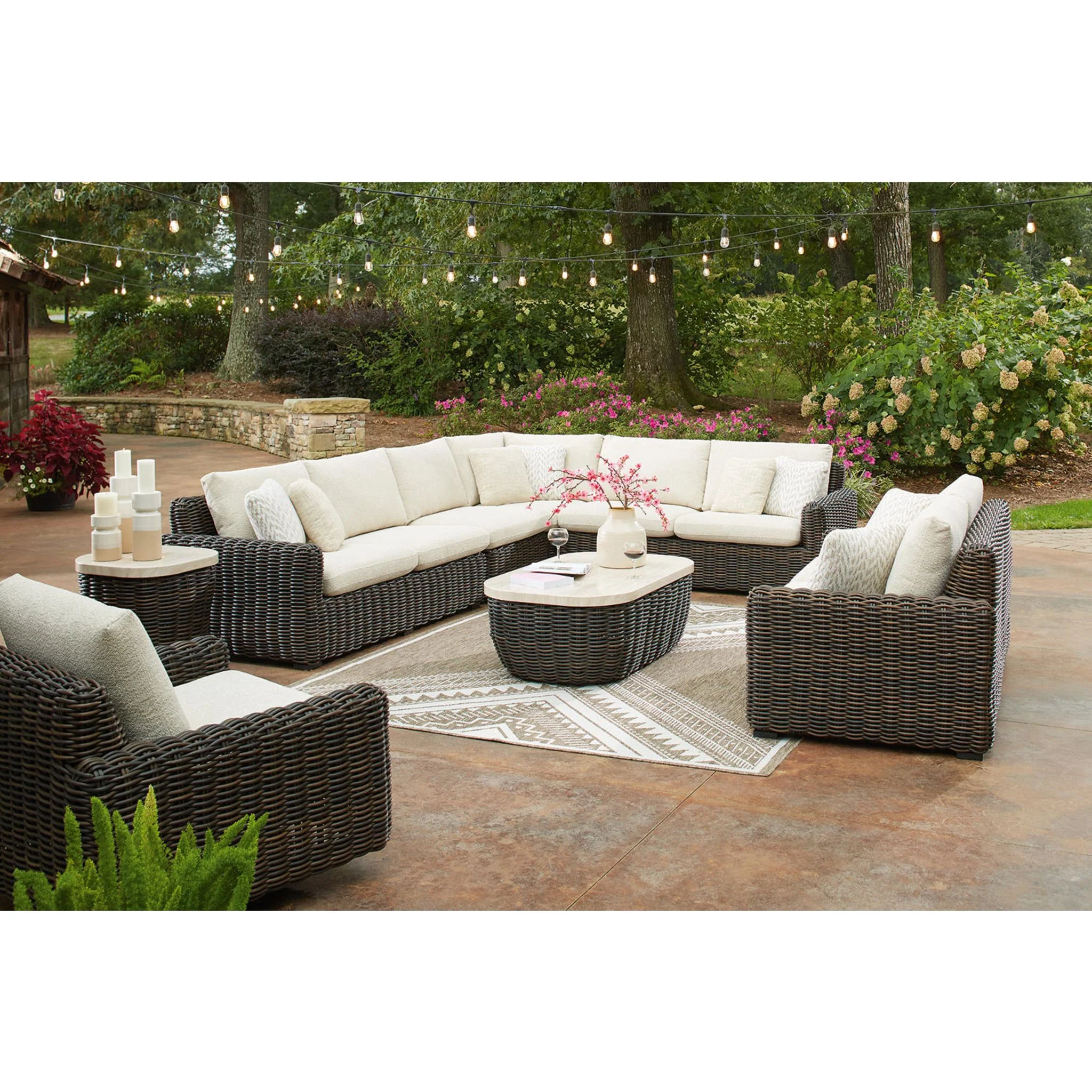 Kimora 4 Piece Outdoor Sectional - Beige/Dark Brown - Image 6