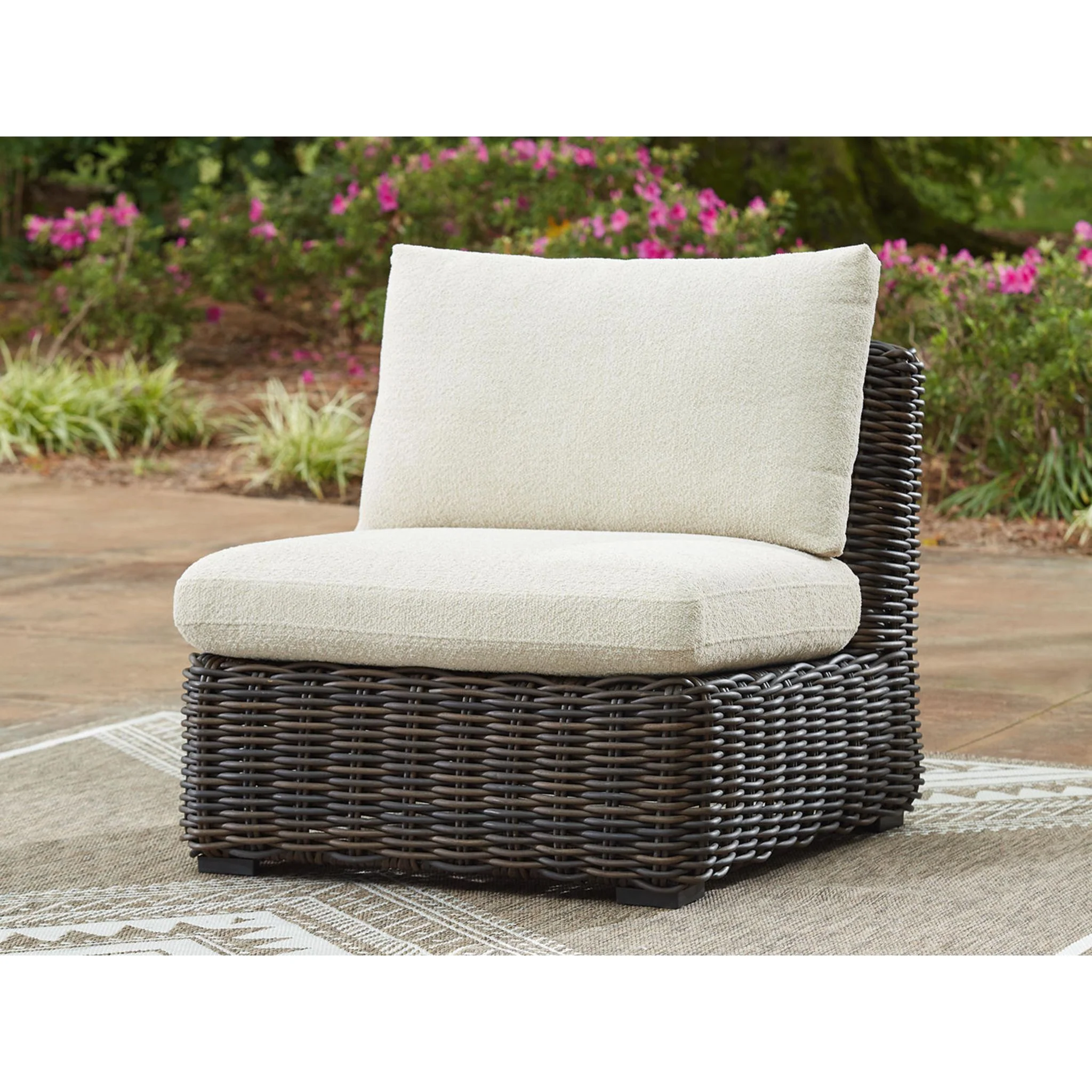 Kimora Outdoor Armless Chair with Cushion - Beige/Dark Brown - Image 2